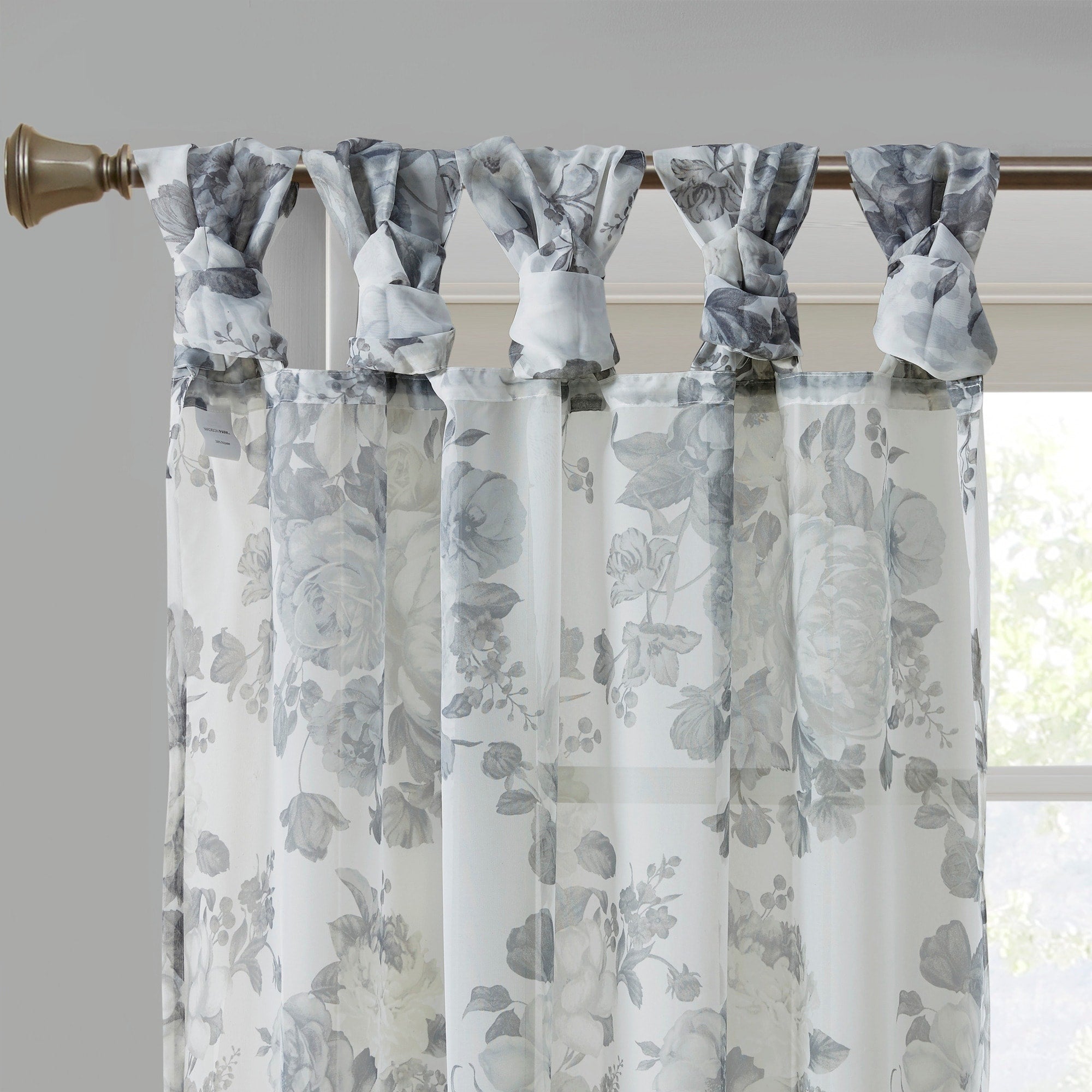 Printed Floral Twist Tab Top Voile Sheer Curtain