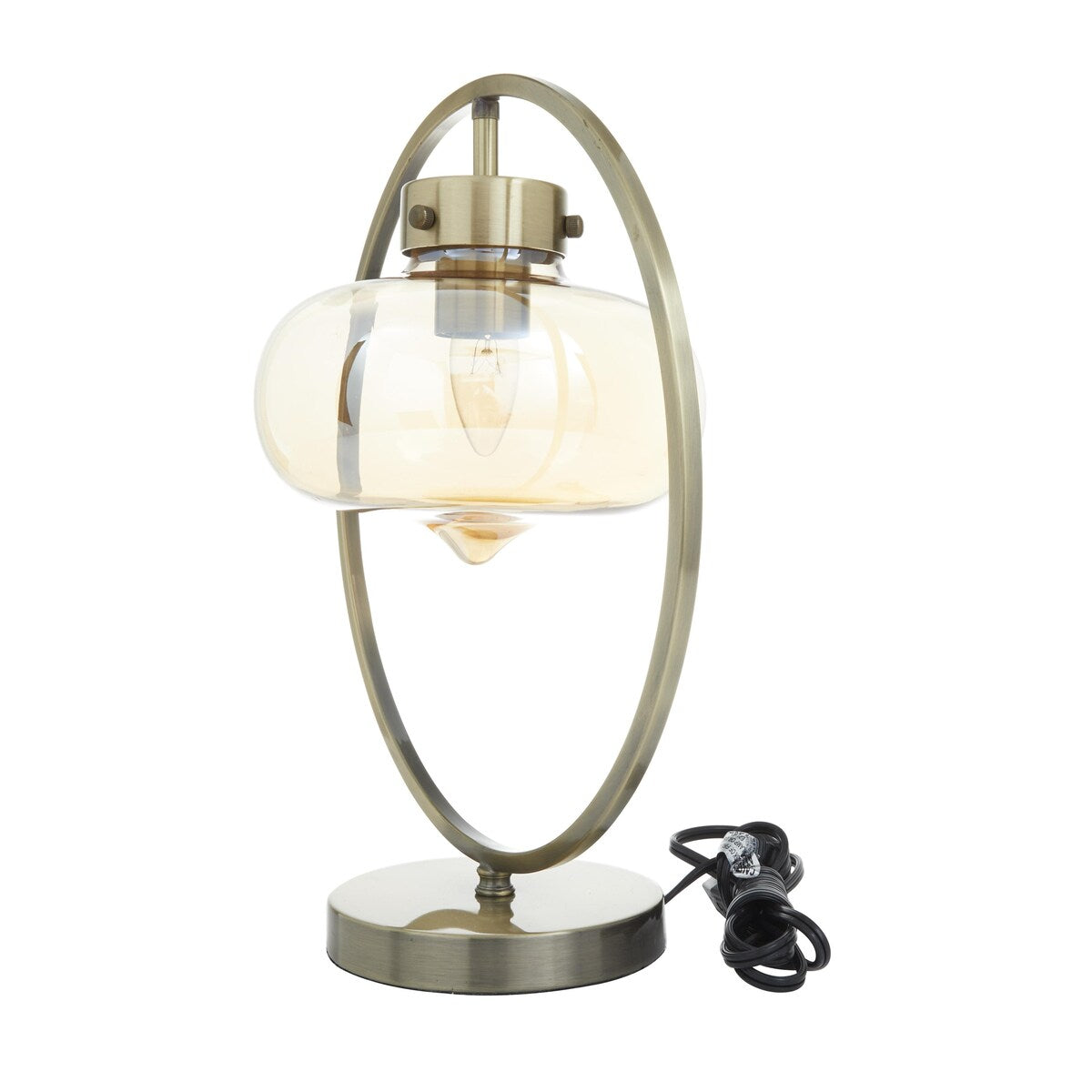 Metal Circular Framed Room Accent Lamp with Hanging Glass Shade - Gold - Roche River Decor