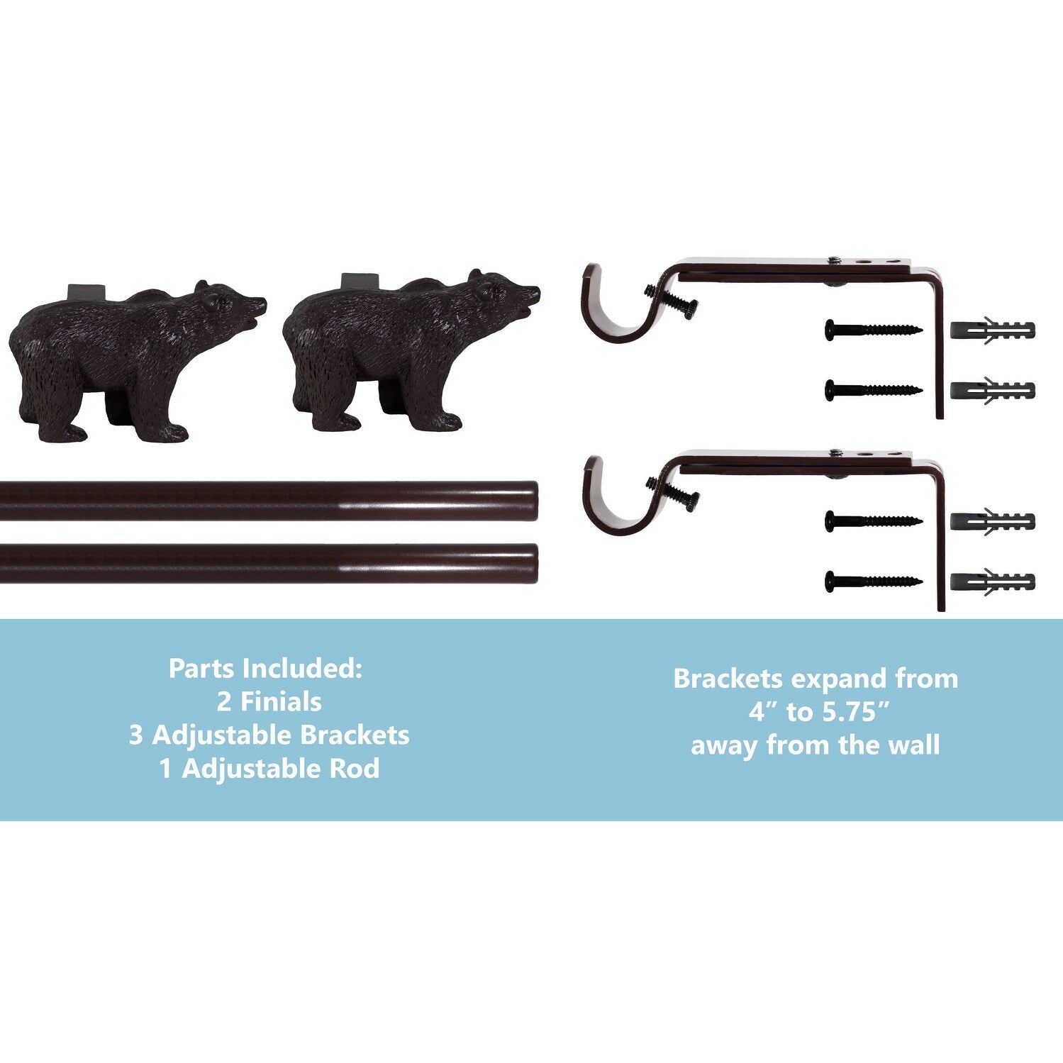 Farmhouse Bear 3/4 Curtain Rod Adjustable Designer Window Treatment Set