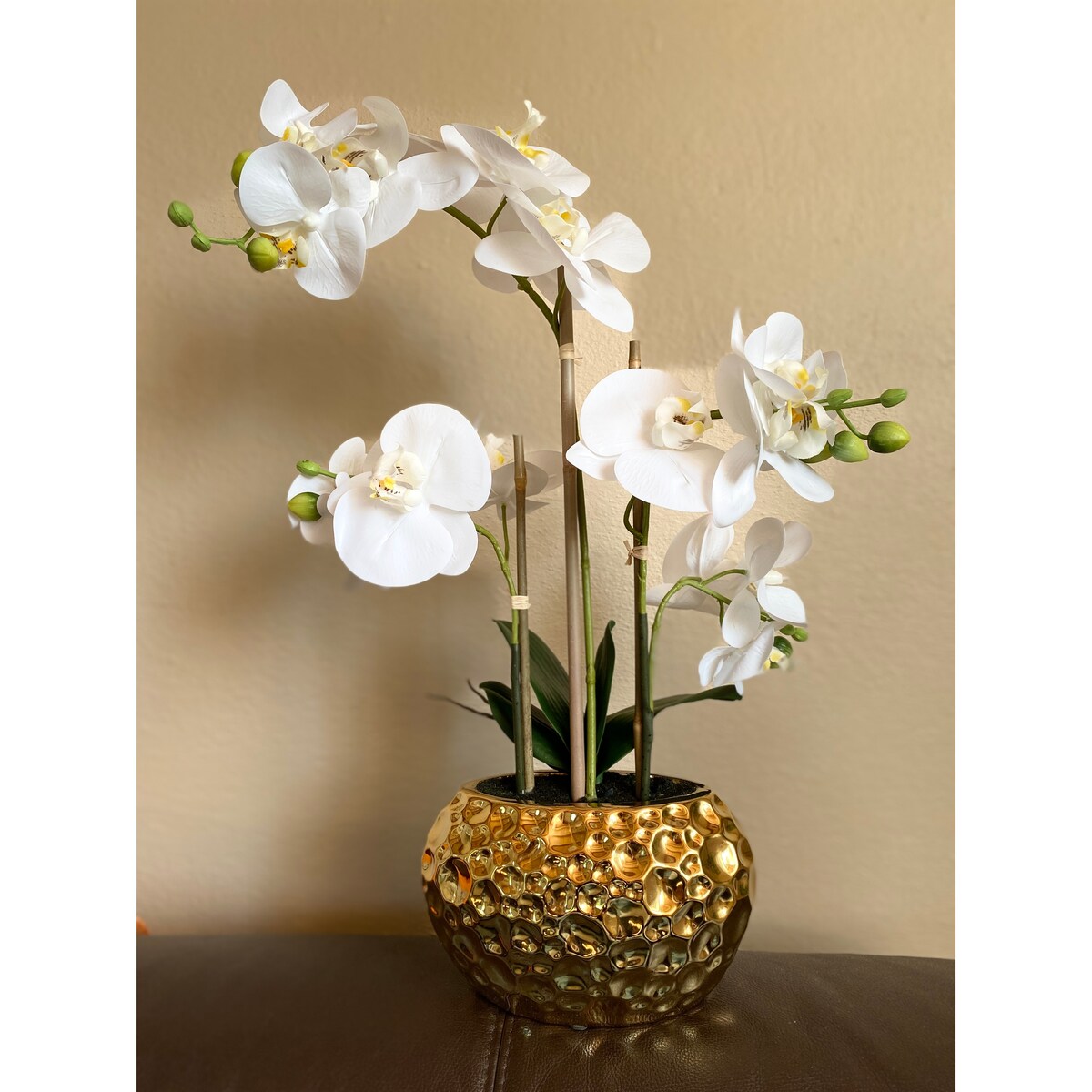 Artificial Orchid Phalaenopsis Plant Including Metallic Vase, 24