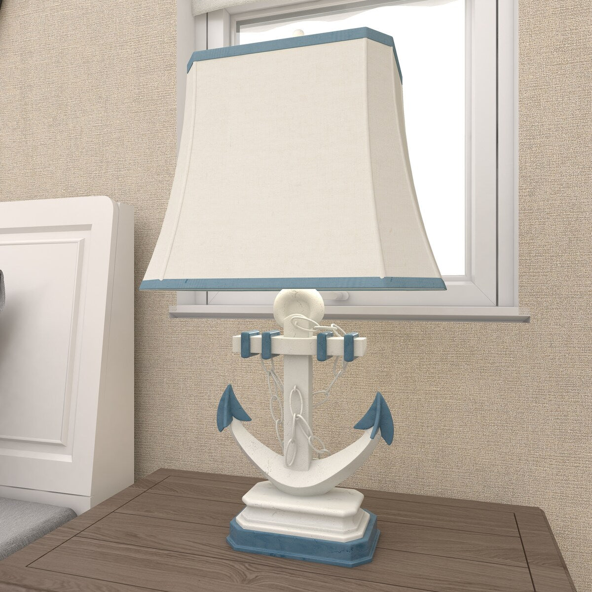 Polystone Anchor Room Table Lamp with Tapered Shade - Set of 2 Blue - Roche River Decor