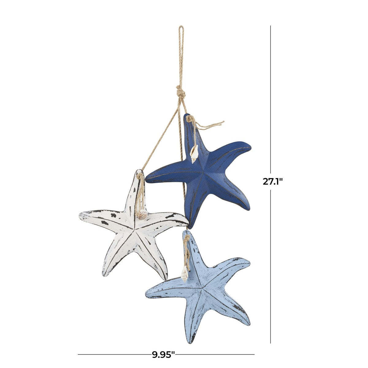 Wooden Starfish Distressed Layered Home Wall Decor with Hanging Rope and Decorative Shell Accents - Blue - Roche River Decor