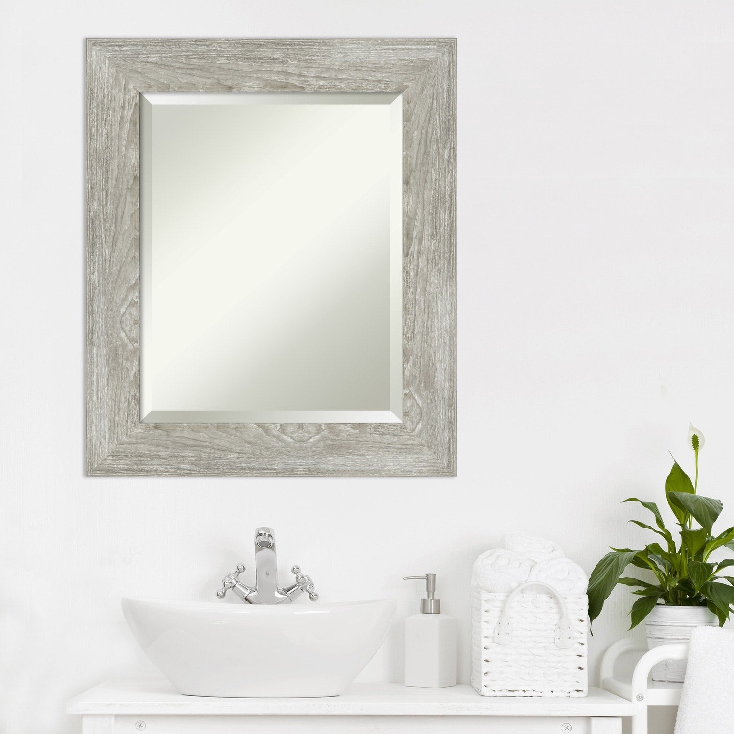 Beveled Bathroom Wall Mirror - Dove Greywash Frame