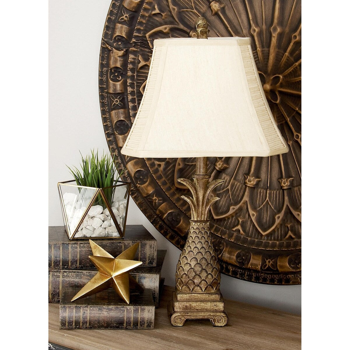 Polystone Fruit Pineapple Room Table Lamp with Tapered Shade - Set of 2 Brown - Roche River Decor