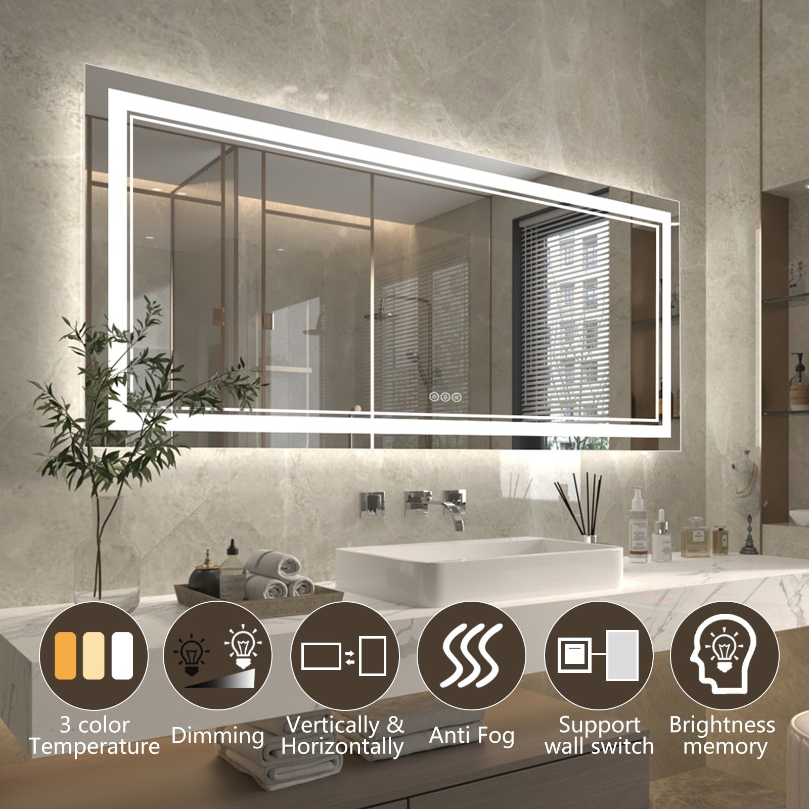 ExBrite Anti-Fog LED Bathroom Mirror with Endless Dimming