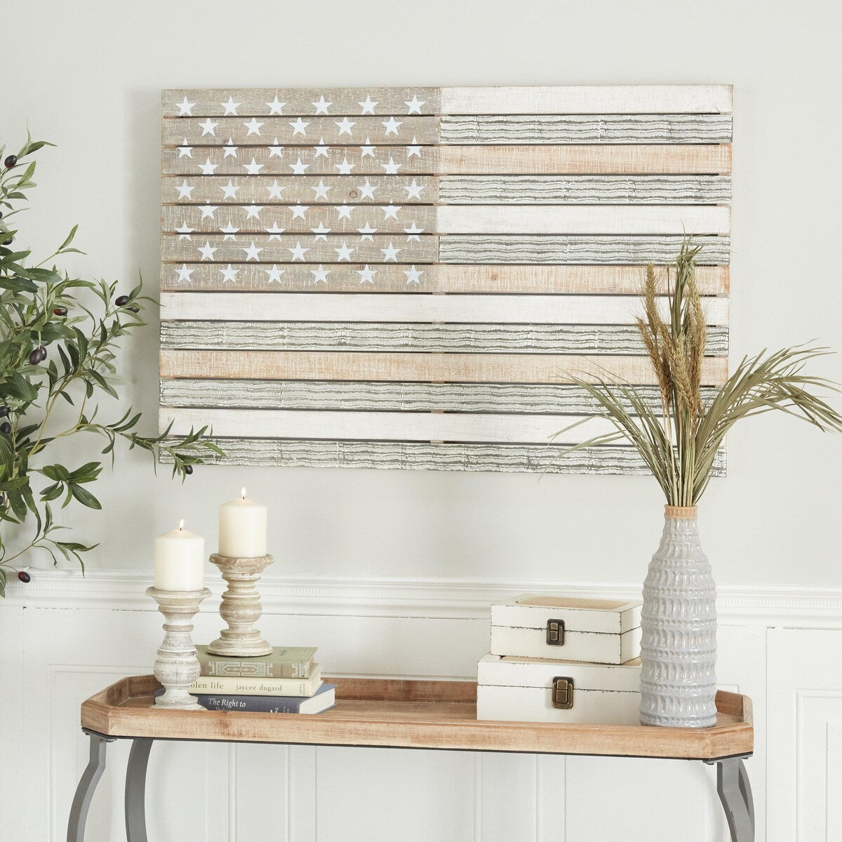 Wood American Flag Handmade Home Wall Decor - White - Roche River Decor