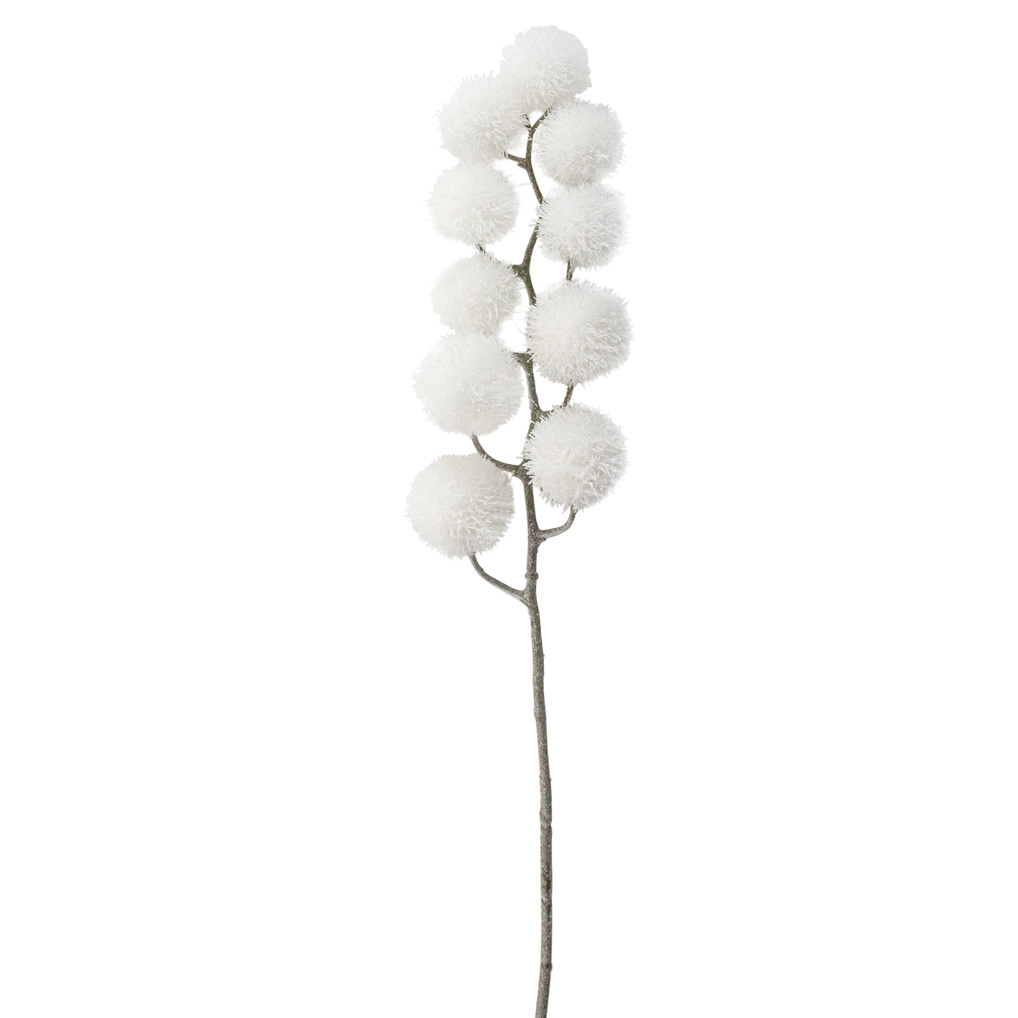 24 White Glittered Pom Pom Artificial Christmas Spray