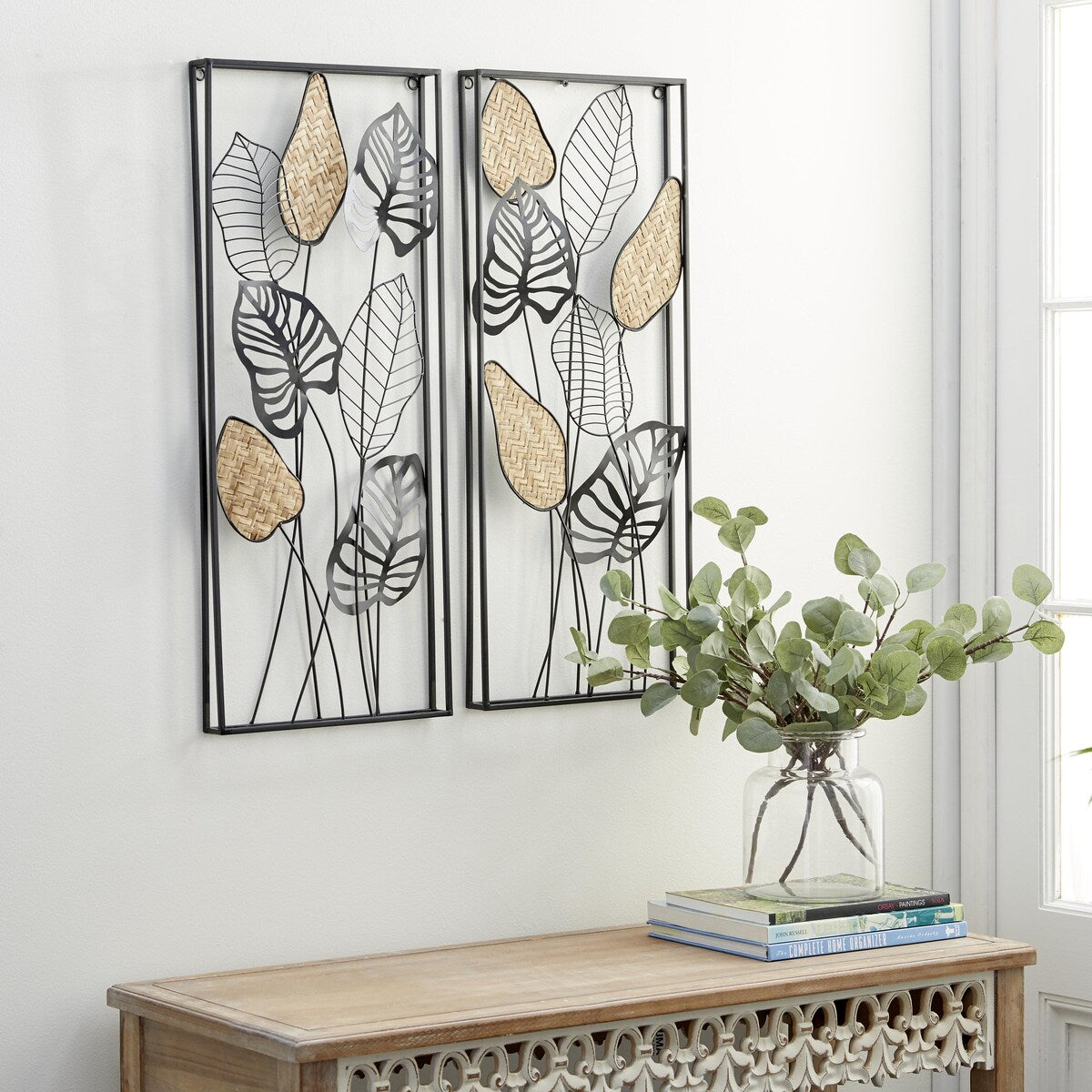 Metal Leaf Tall Cut-Out Home Wall Decor with Intricate Laser Cut Designs - Set of 2 Black - Roche River Decor