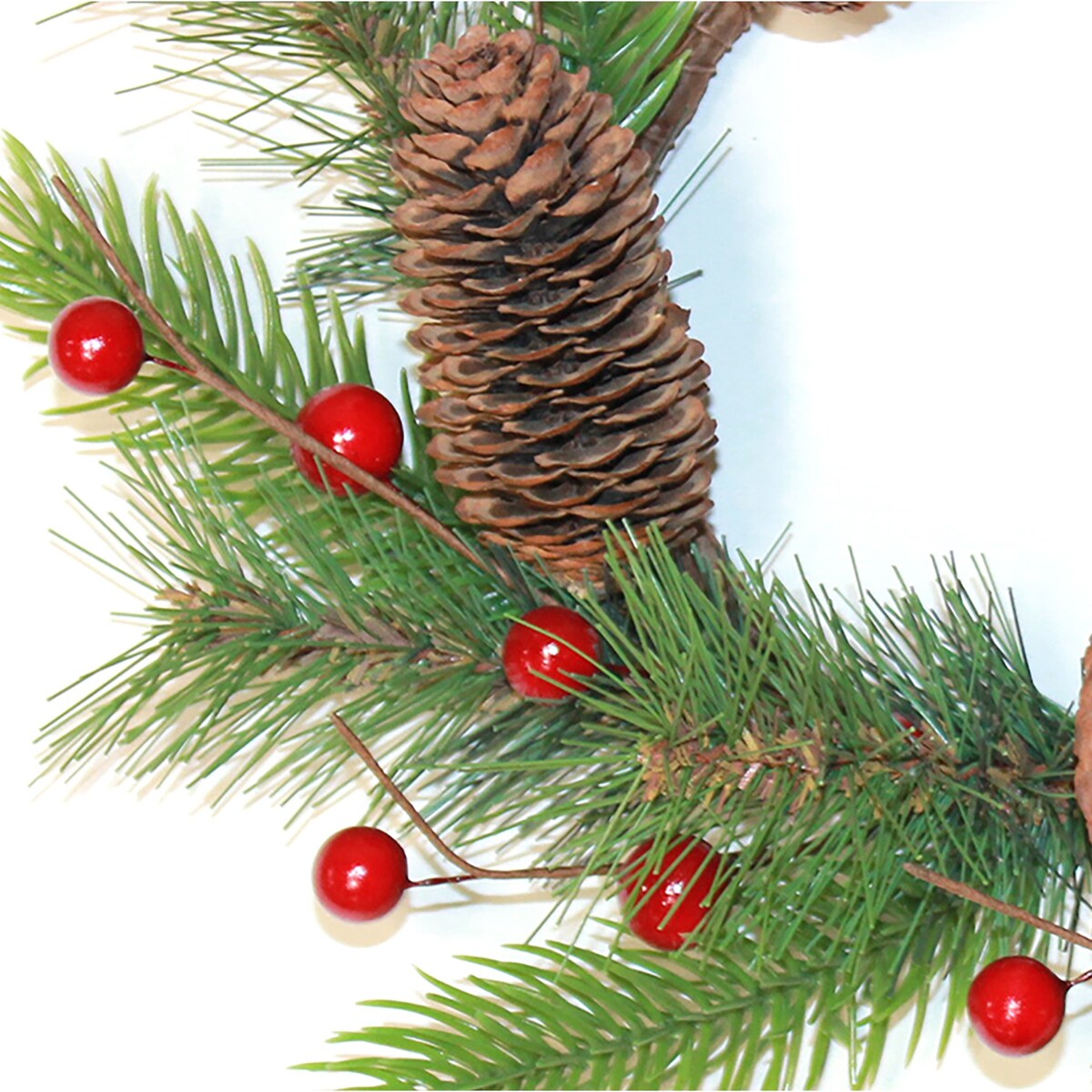 4.25 Inner Diameter Christmas Pine Cone, Pine, Berry Pillar Candle Ring, Set of 2 - 10