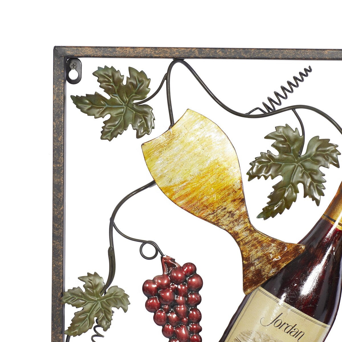 Metal Wine Home Wall Decor with Grapes Detailing - Set of 4 Multi Colored - Roche River Decor