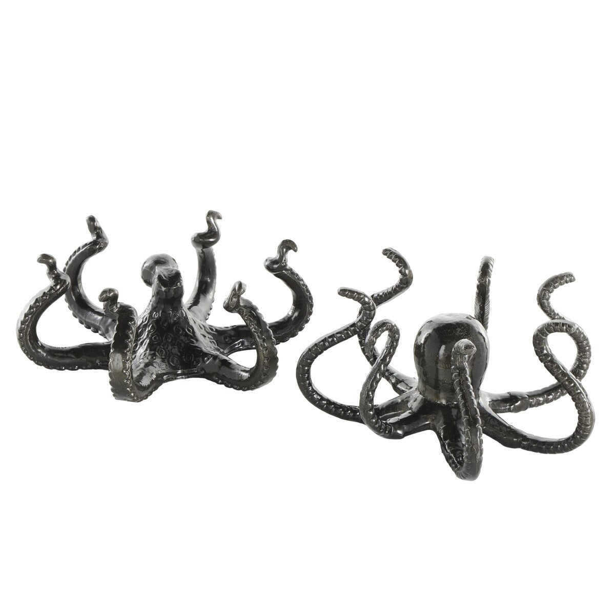 Aluminum Metal Octopus Decorative Sculpture with Splayed Arms - Set of 2 Black - Roche River Decor