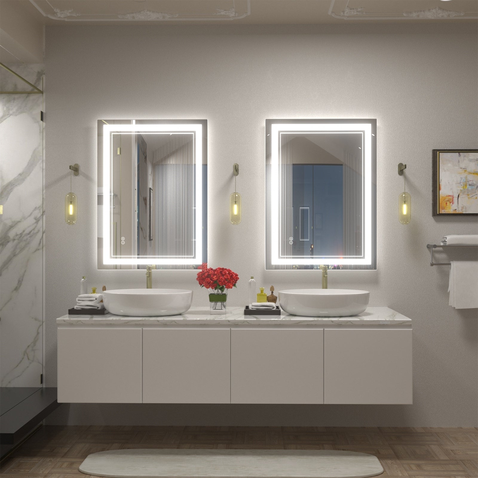 Apmir Frameless LED Anti-fog Bathroom Vanity Mirror in Tempered Glass