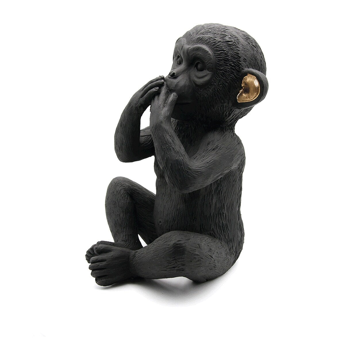 3 Wise Monkeys Speak Hear See No Evil Resin Black Gold Set of 3