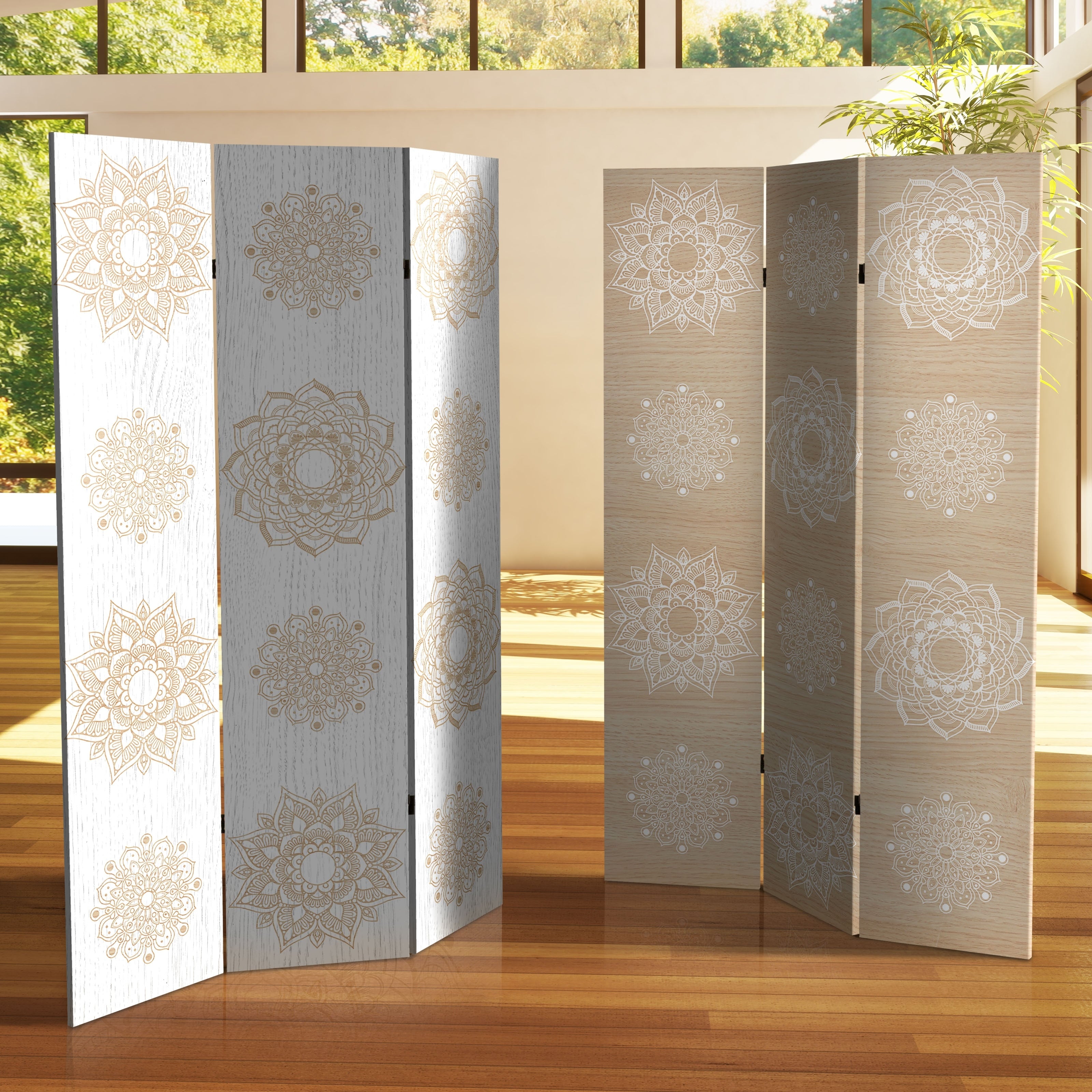 Handmade 6' Double Sided Mandala on Birch Canvas Room Divider