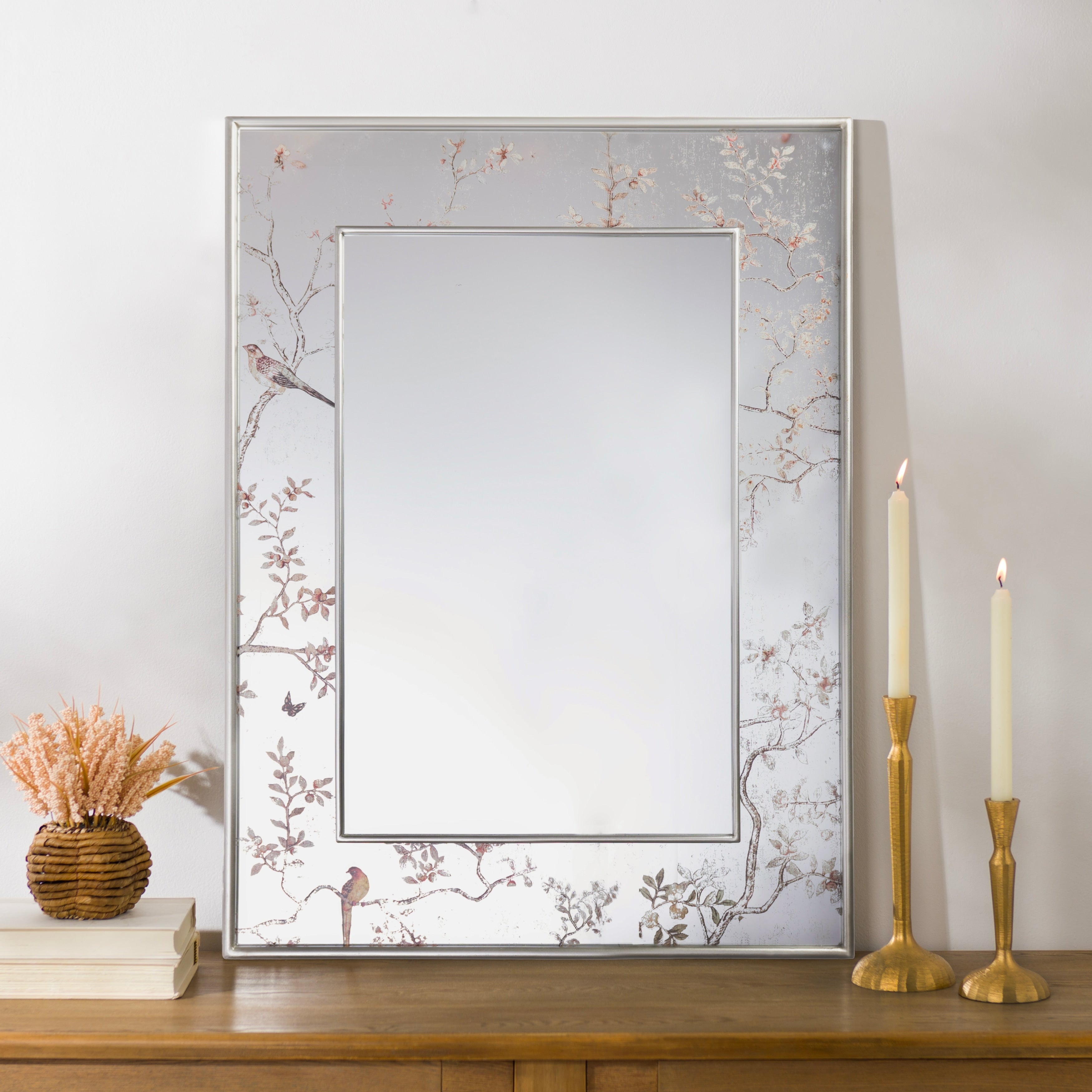 Silver Birds and Branches Wall Mirror