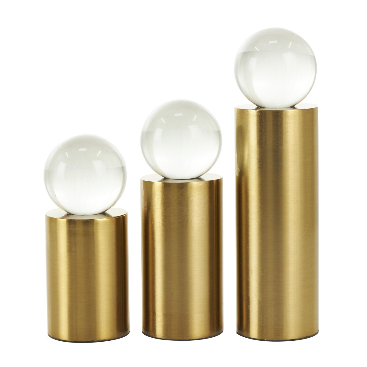 Metal Geometric Cylinder Post Decorative Sculpture with Clear Glass Orbs - Set of 3 Gold - Roche River Decor