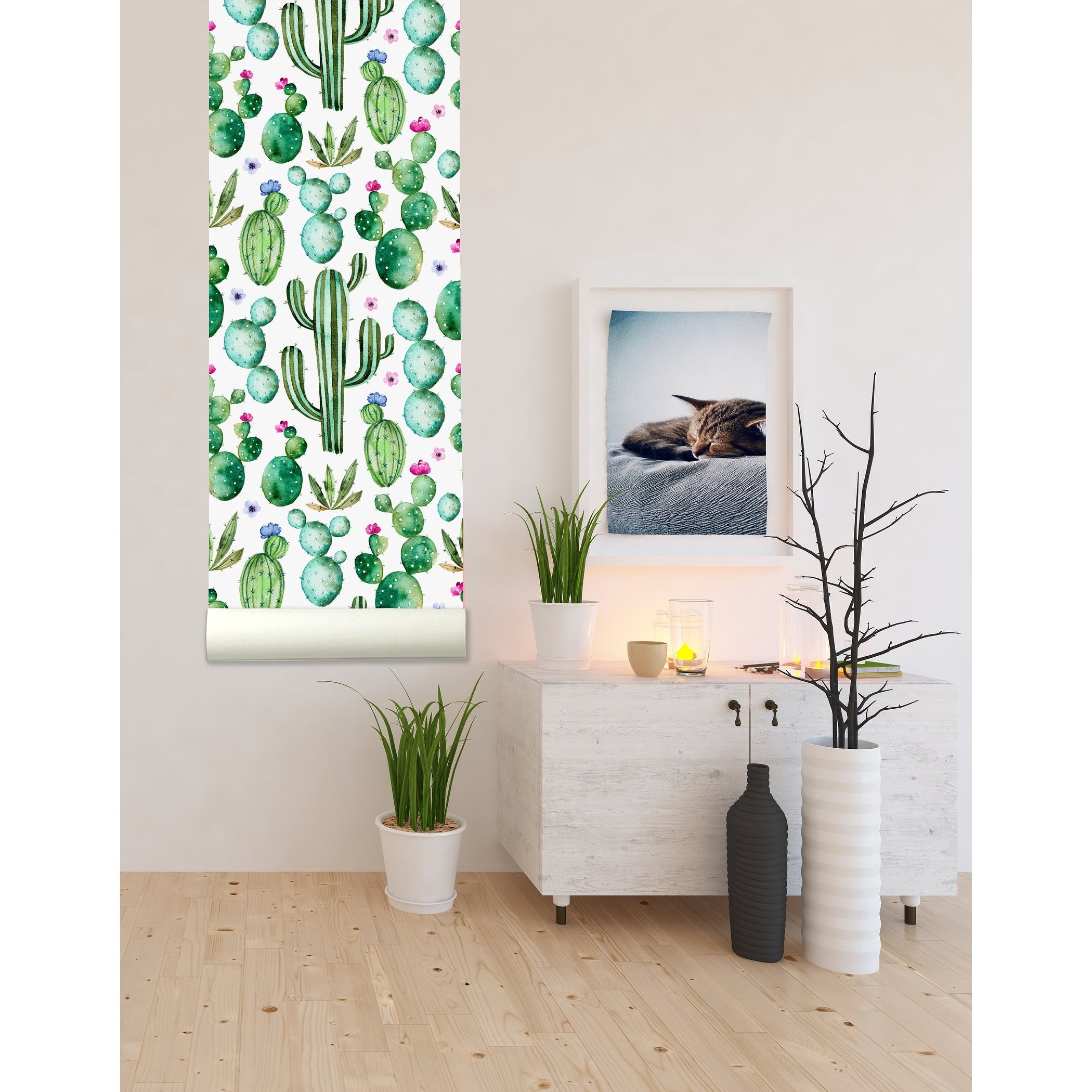 Hand Painted Watercolor Cactus Removable Wallpaper