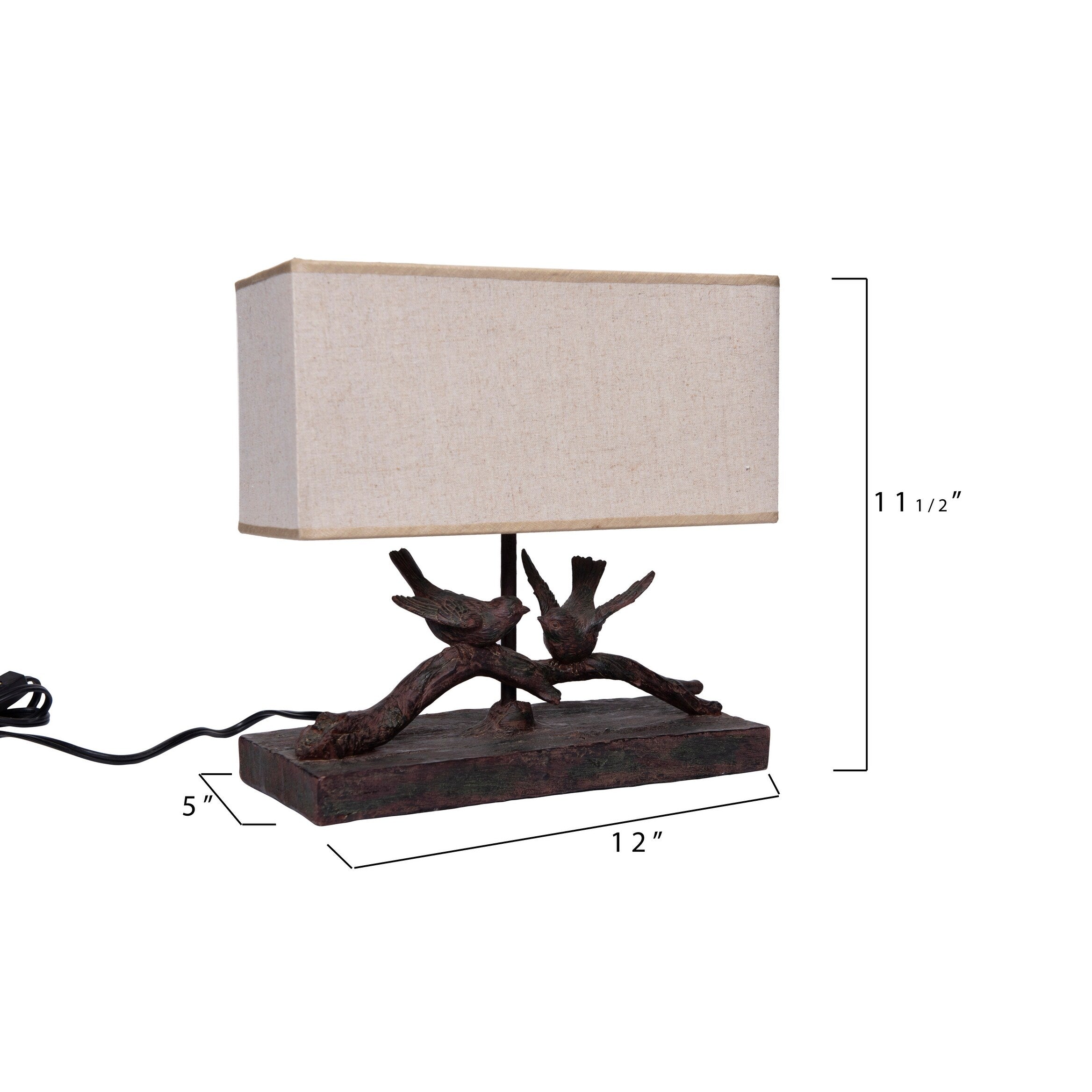 Rustic Birds-On-Branch Lamp with Rectangle Shade