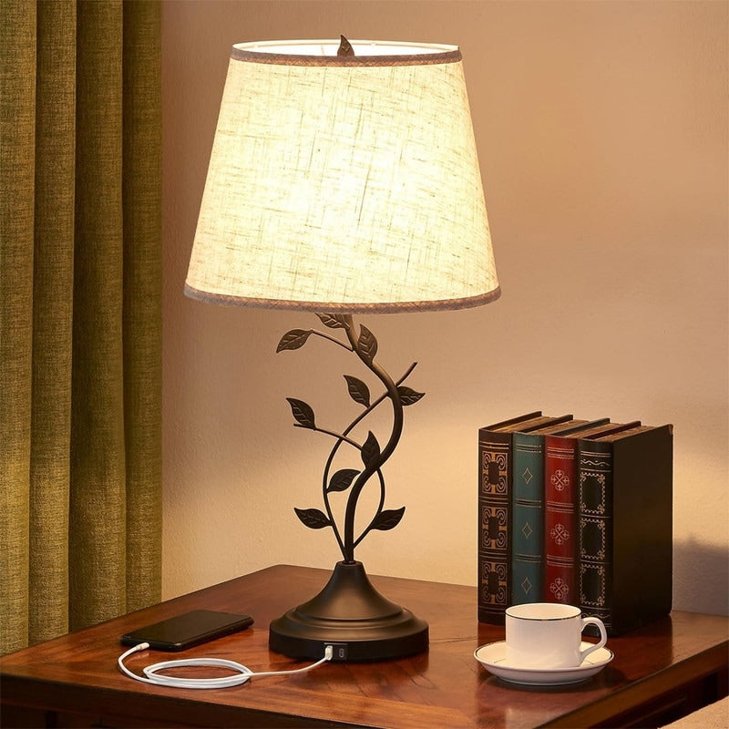 Traditional Tall Vintage Table Lamp USB Rechargeable Nightstand Light - 9.8D x 9.8W x 24.4H