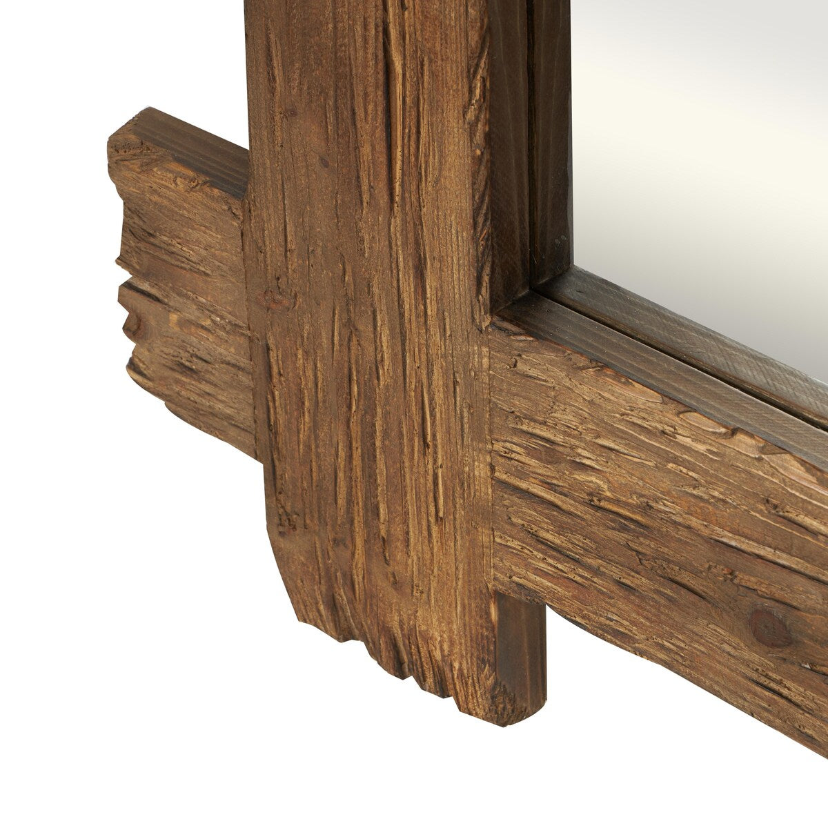 Wood Room Wall Mirror with Extended Frame and Natural Wood Grain and Texture - Brown - Roche River Decor