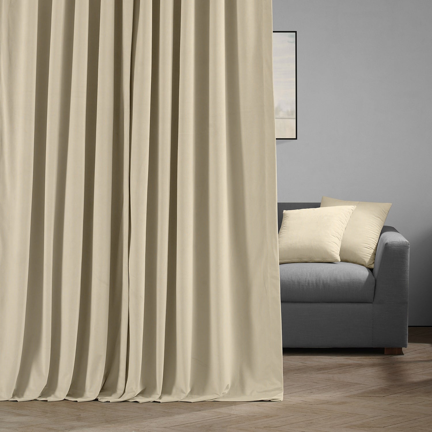 Exclusive Fabrics Signature Extra Wide Ivory Velvet Blackout Curtain (1 Panel) - Luxurious Blackout Drapery for Elegant Décor