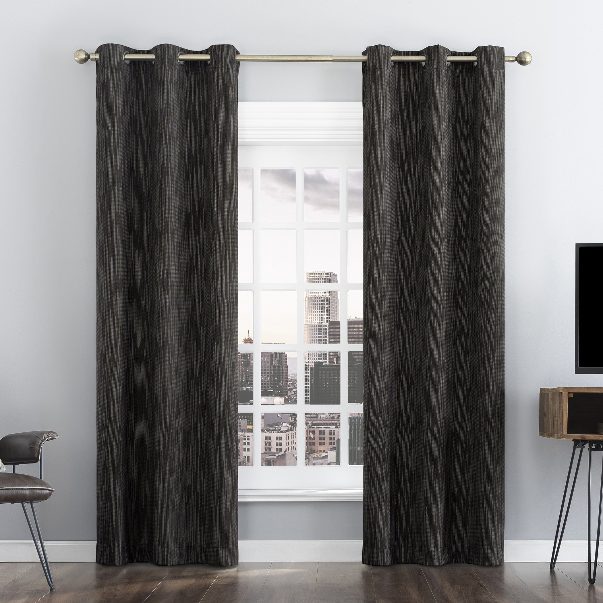 Sun Zero Damon Pinstripe Stitch Thermal Extreme Total Blackout Grommet Curtain Panel, Single Panel