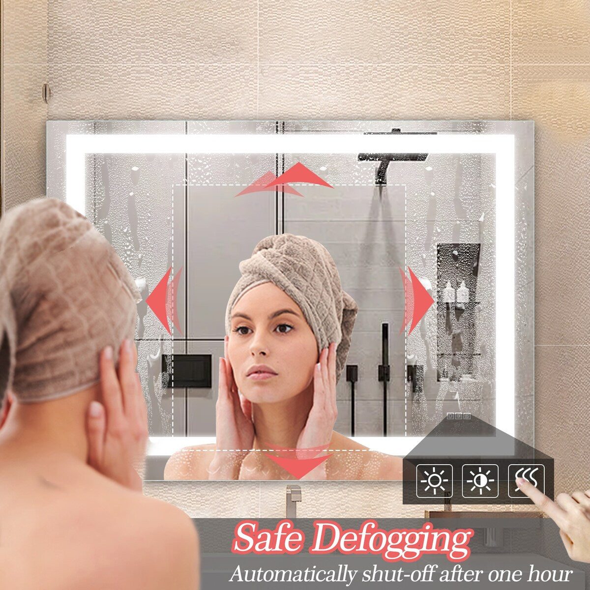 48 x 36 Inch Anti-Fog Makeup Mirror For Bedroom, Lighted Bathroom Vanity Mirror with Dimmable Front Light - Bright White