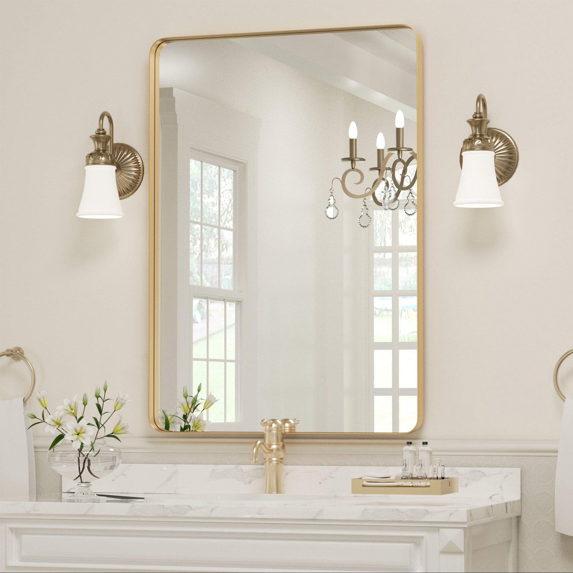 Wall Mirror Vanity Mirror Bathroom Mirror with Round Corner (1 Piece)