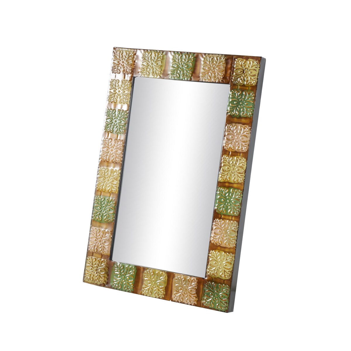 Metal Floral Room Wall Mirror with Embossed Metal - Multi Colored - Roche River Decor