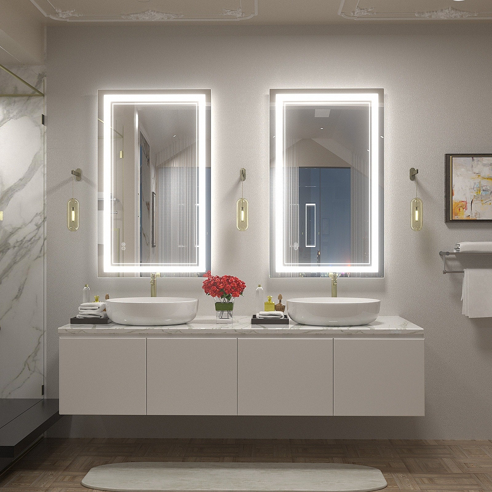 Apmir Frameless LED Anti-fog Bathroom Vanity Mirror in Tempered Glass