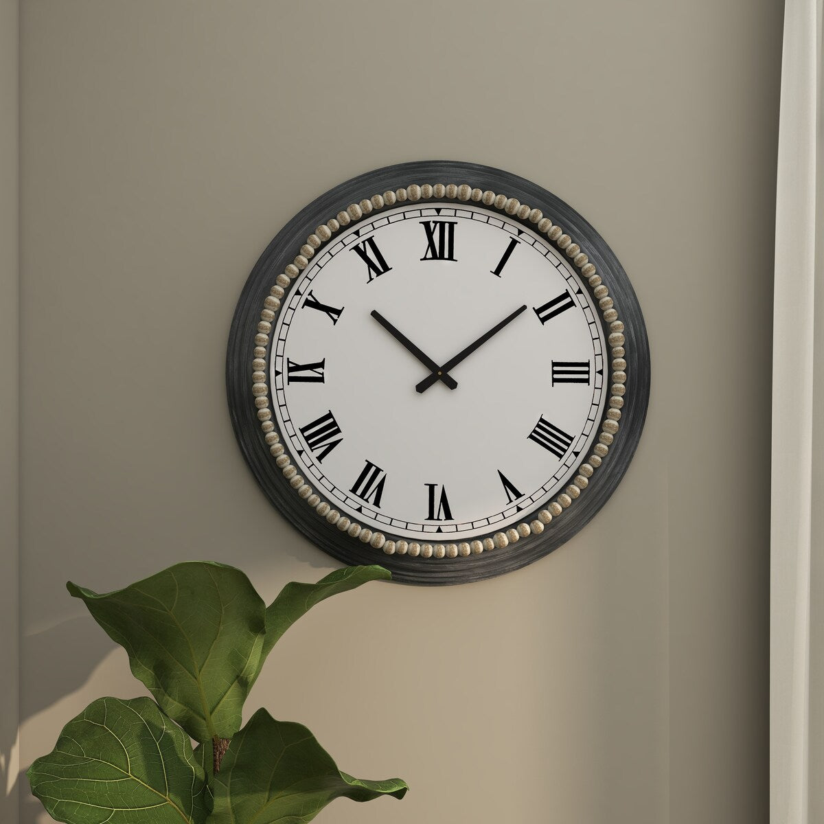 Metal Decorative Wall Clock with Beaded Accents - White - Roche River Decor