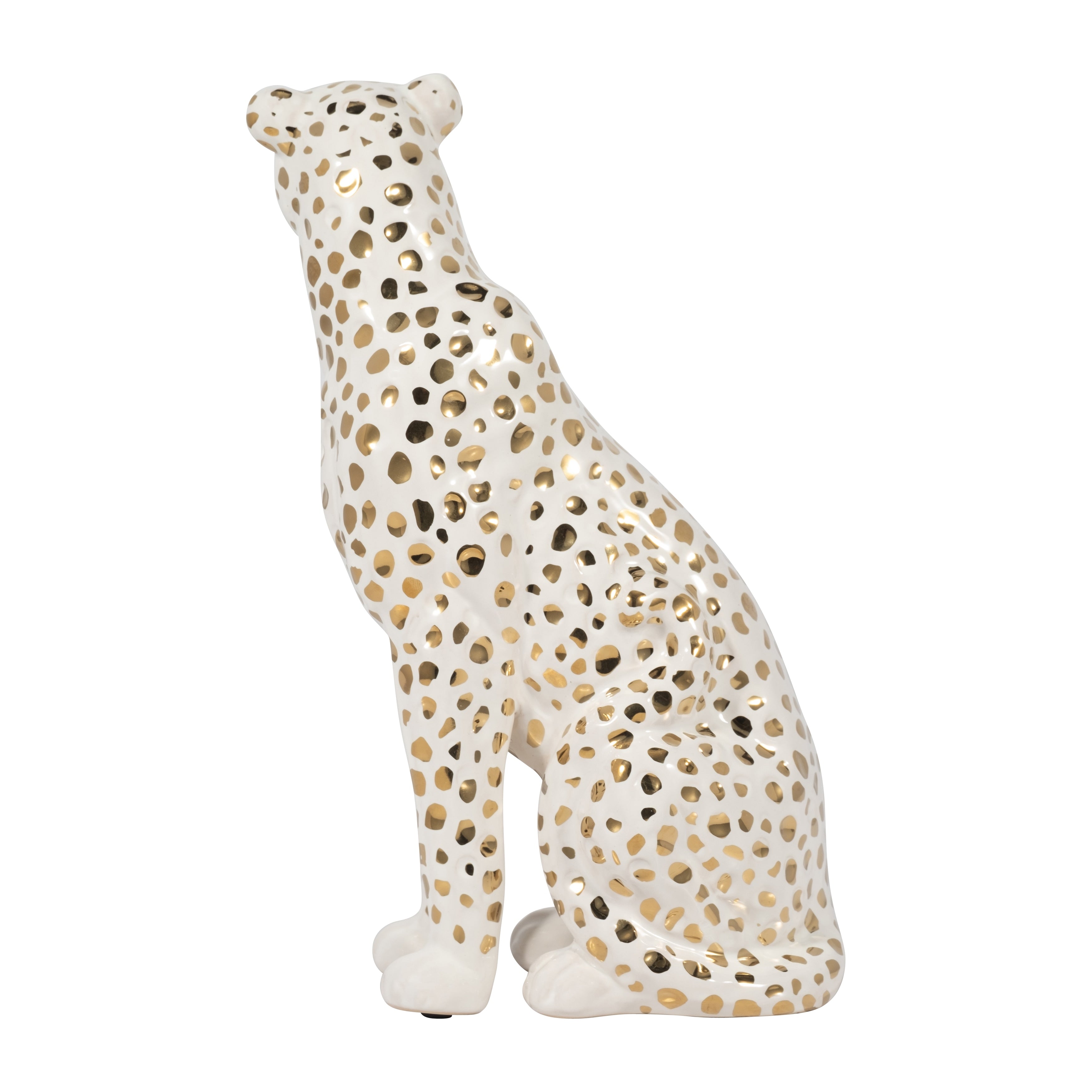 Sagebrook Home 11 Sitting Leopard Sculpture Contemporary Glam Ceramic White and Gold Decorative Animal Figurine - 7 x 4 x 11