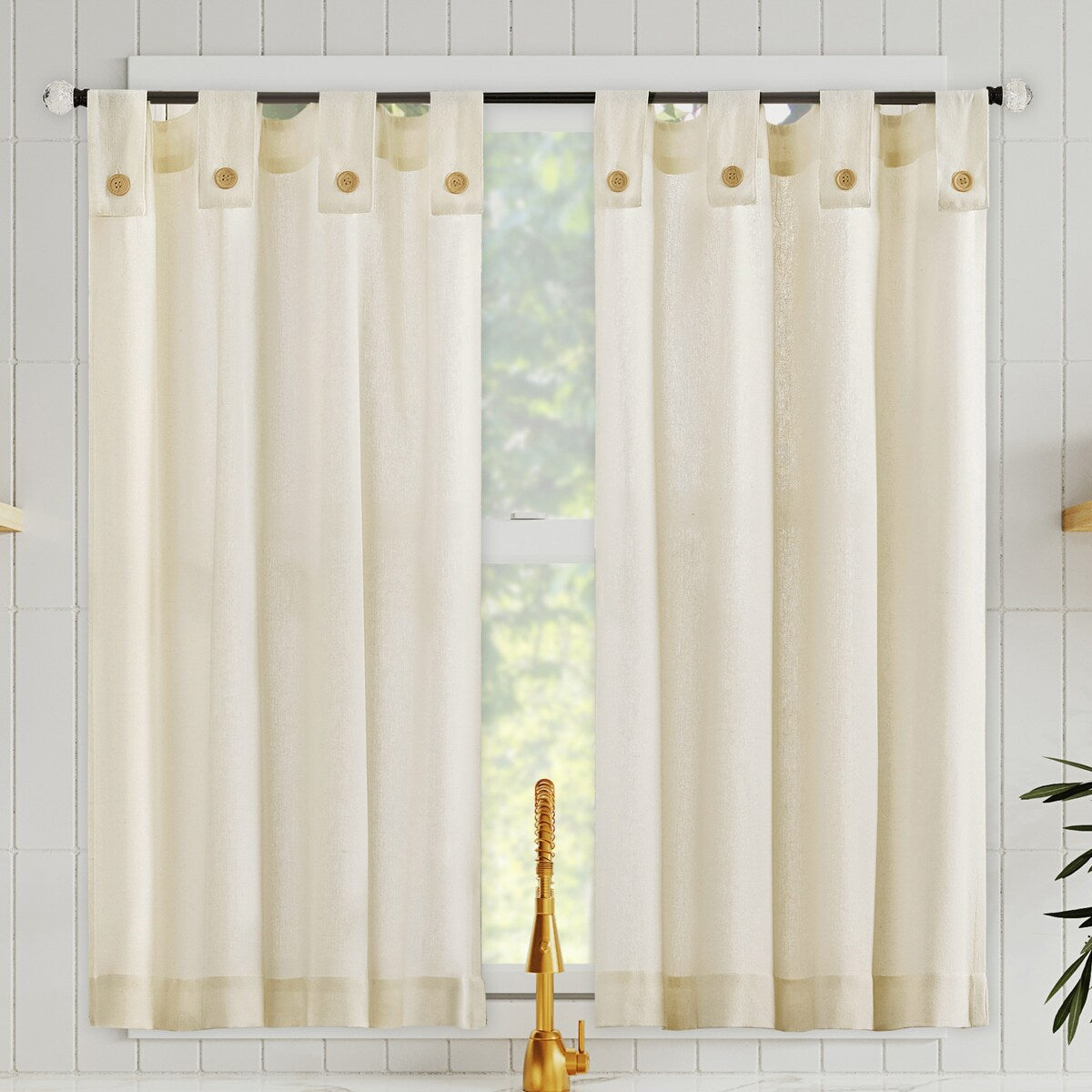 Archaeo Cotton Blend Button Tab Top Cafe Curtain Pair