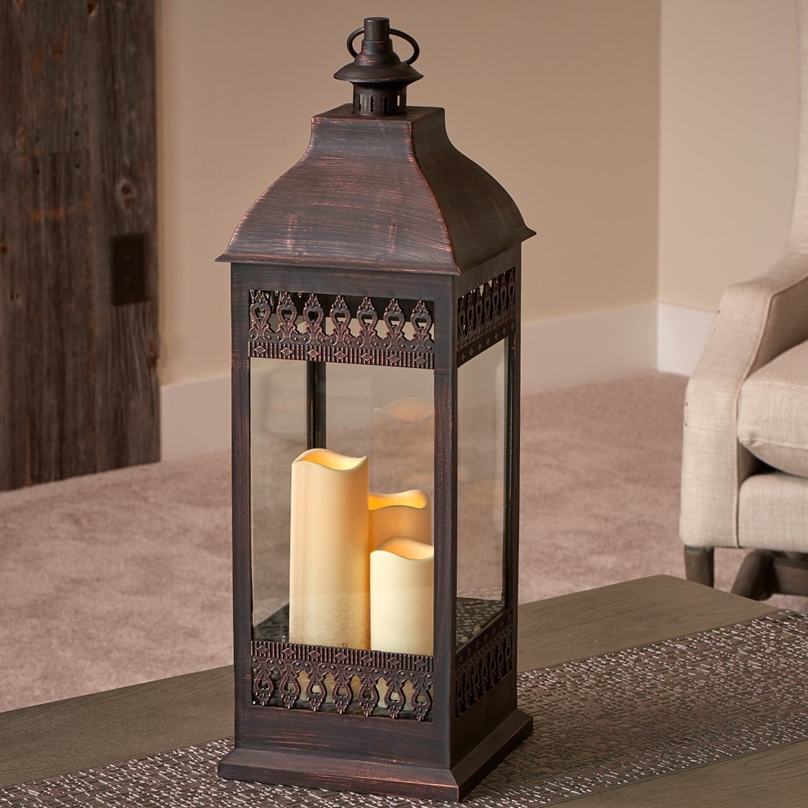 San Nicola Triple LED Candle Lantern- Bronze