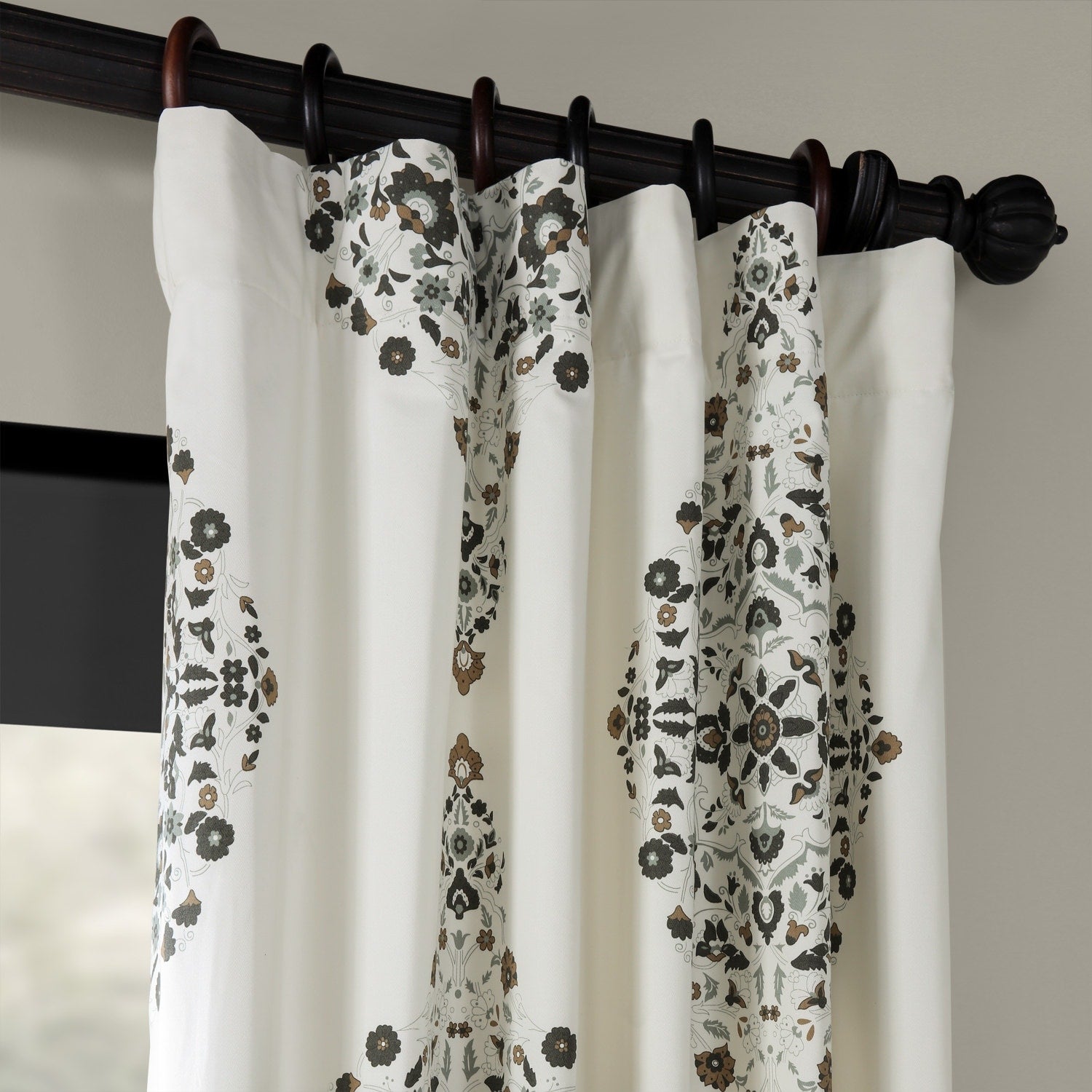 Exclusive Fabrics Medallion Damask Printed Cotton Room Darkening Window Curtains (1 Panel)