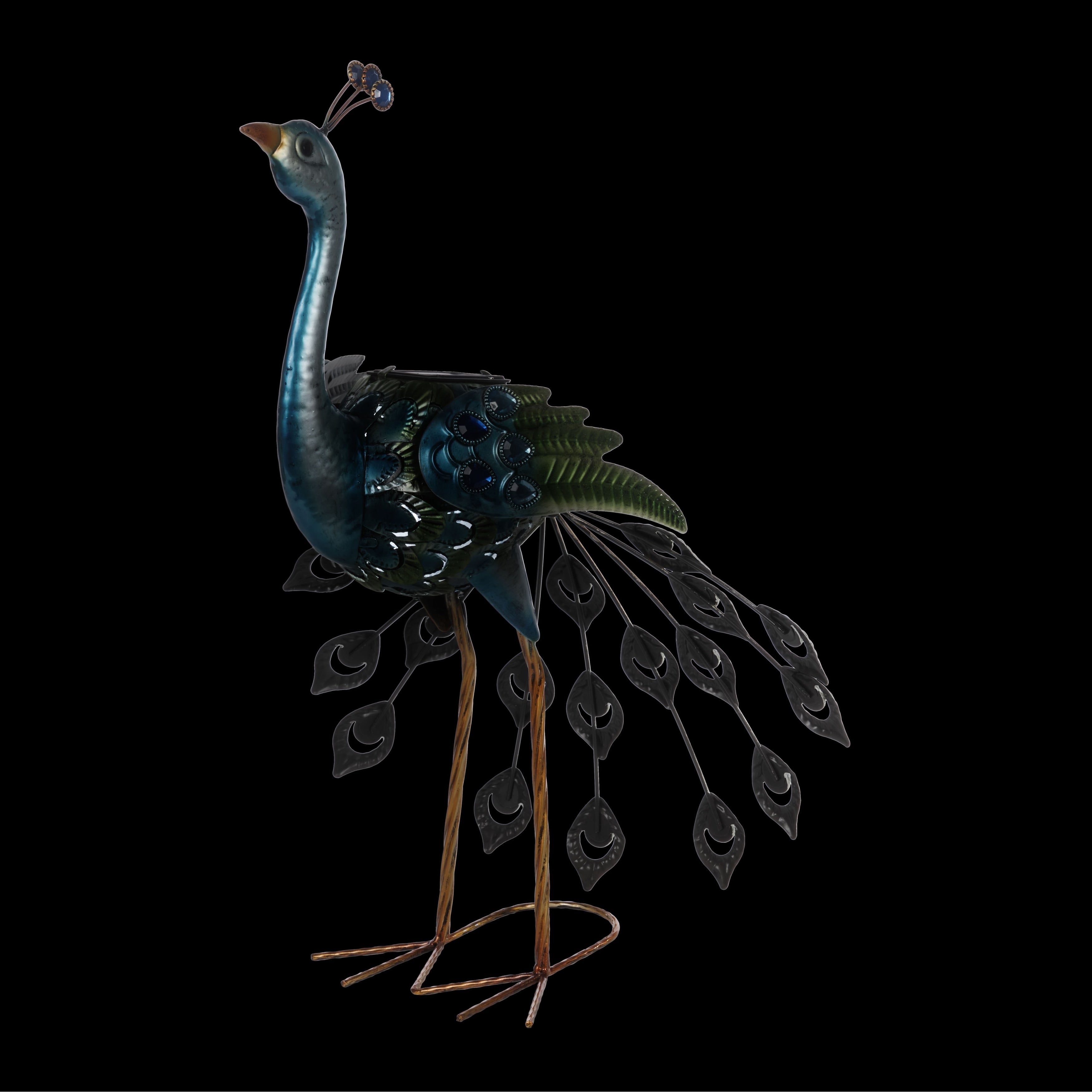 Alpine Corporation 23 Tall Outdoor Metallic Peacock Tail Spread Yard Statue Decoration, Multicolor