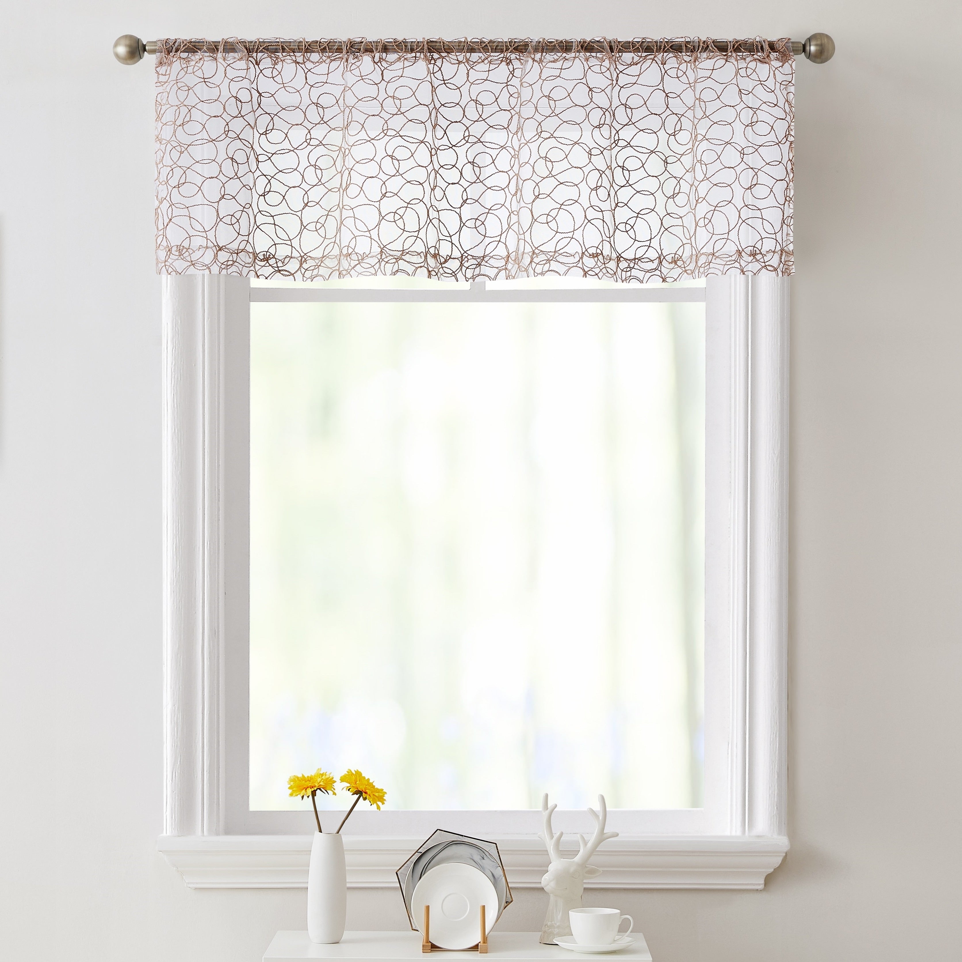 HLC.me Audrey Embroidered Sheer Voile Window Curtain Short Rod Pocket Tiers Valance Kitchen, Small Windows and Bathroom