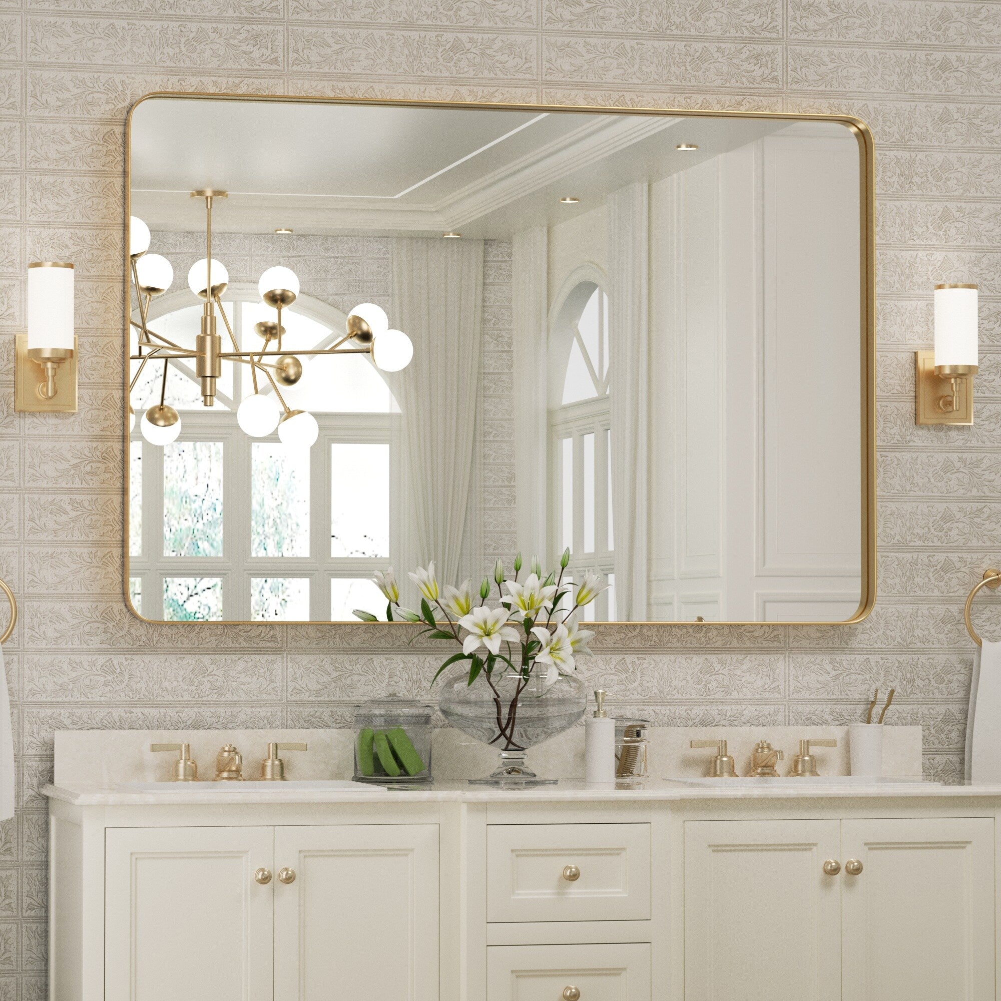 Wall Mirror Vanity Mirror Bathroom Mirror with Round Corner (1 Piece)