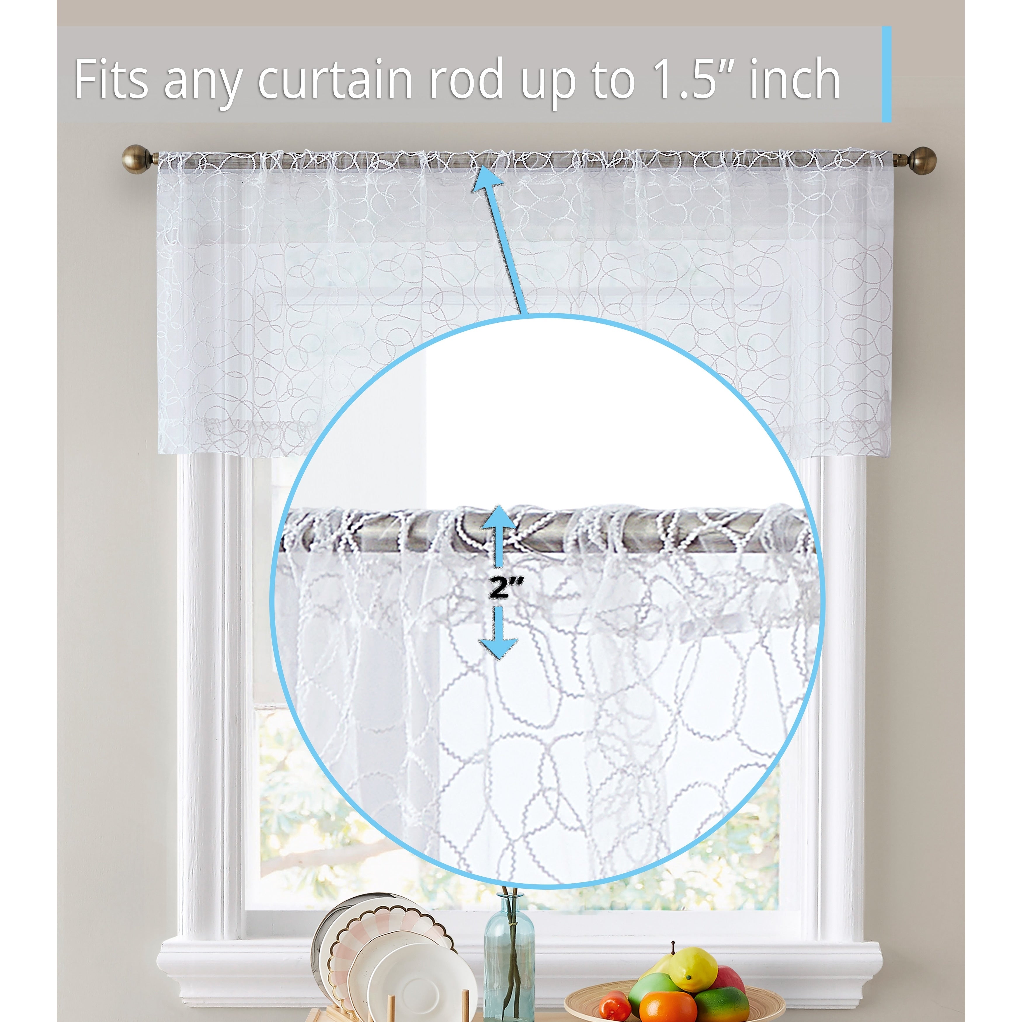 HLC.me Audrey Embroidered Sheer Voile Window Curtain Short Rod Pocket Tiers Valance Kitchen, Small Windows and Bathroom