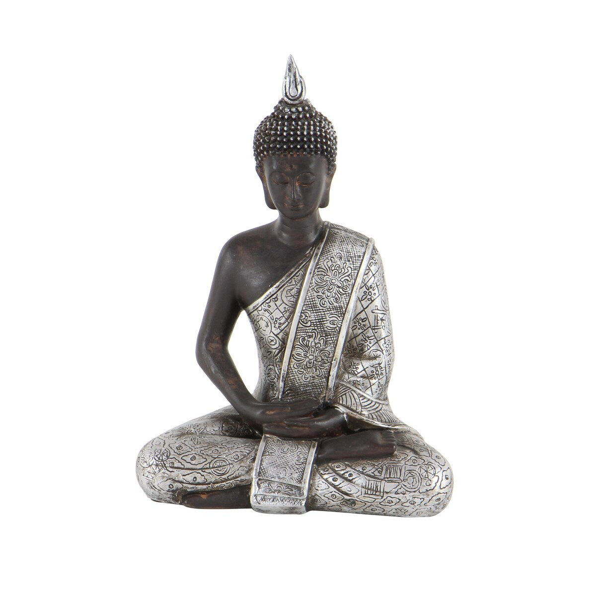 Polystone Buddha Meditating Decorative Sculpture with Engraved Carvings and Relief Detailing - Black - Roche River Decor