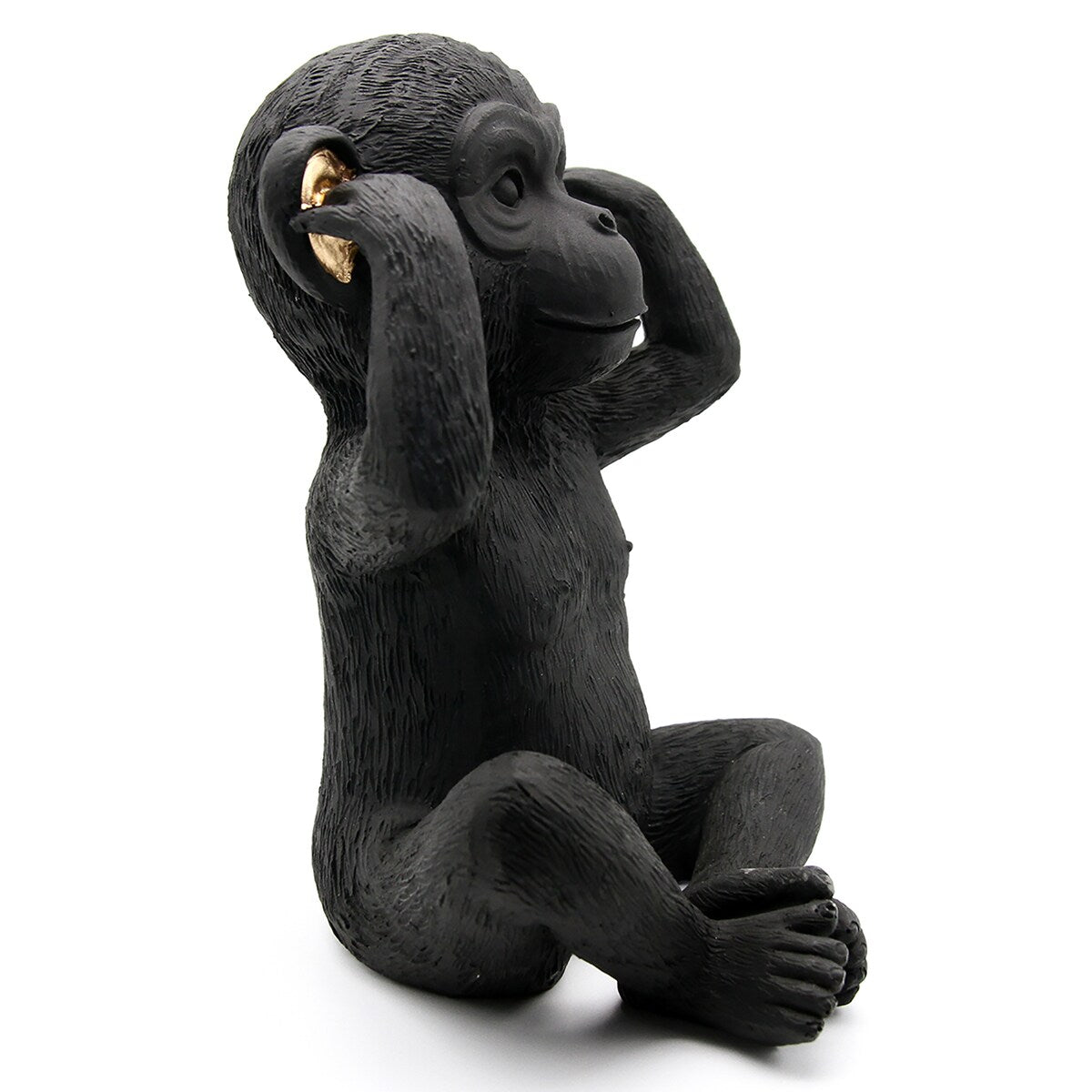 3 Wise Monkeys Speak Hear See No Evil Resin Black Gold Set of 3