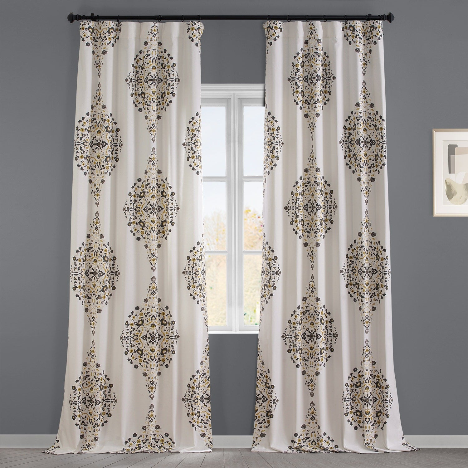 Exclusive Fabrics Medallion Damask Printed Cotton Room Darkening Window Curtains (1 Panel)