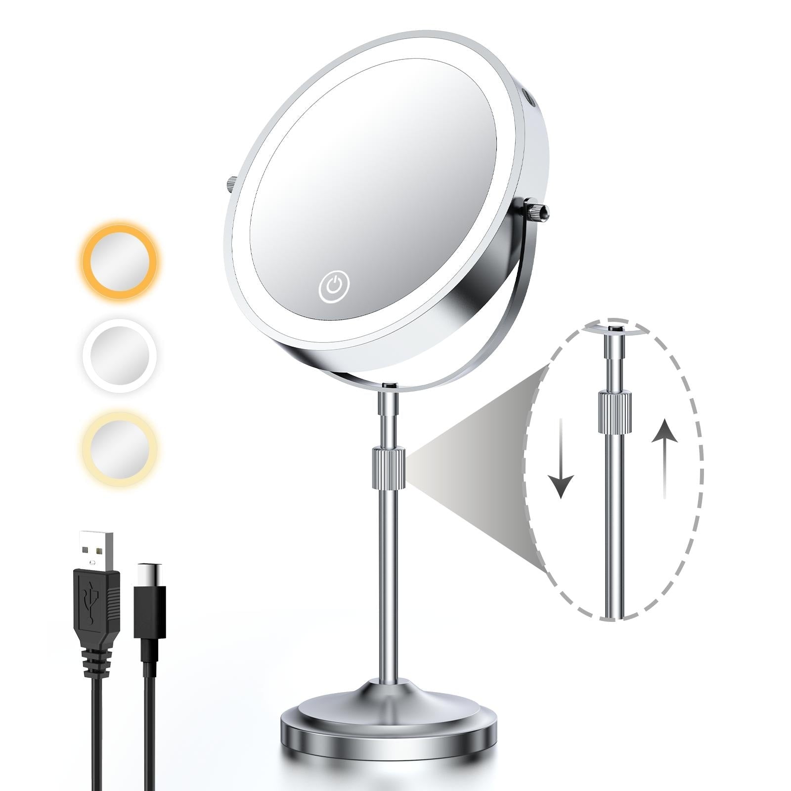 9 LED Lighted Makeup Mirror,Double Sided Magnification Mirror with 1X/10x Magnification,3 Lighting Color