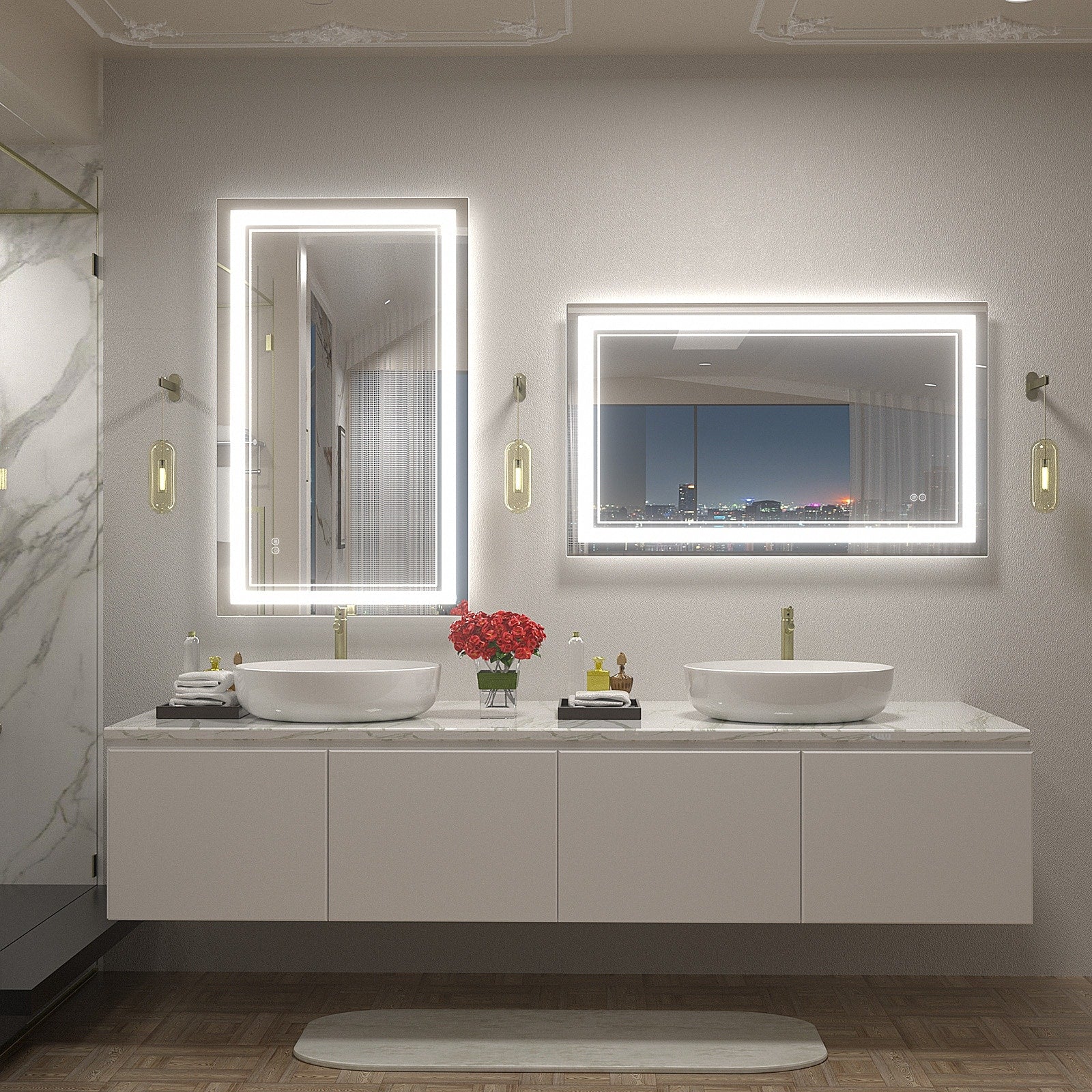 Apmir Frameless LED Anti-fog Bathroom Vanity Mirror in Tempered Glass