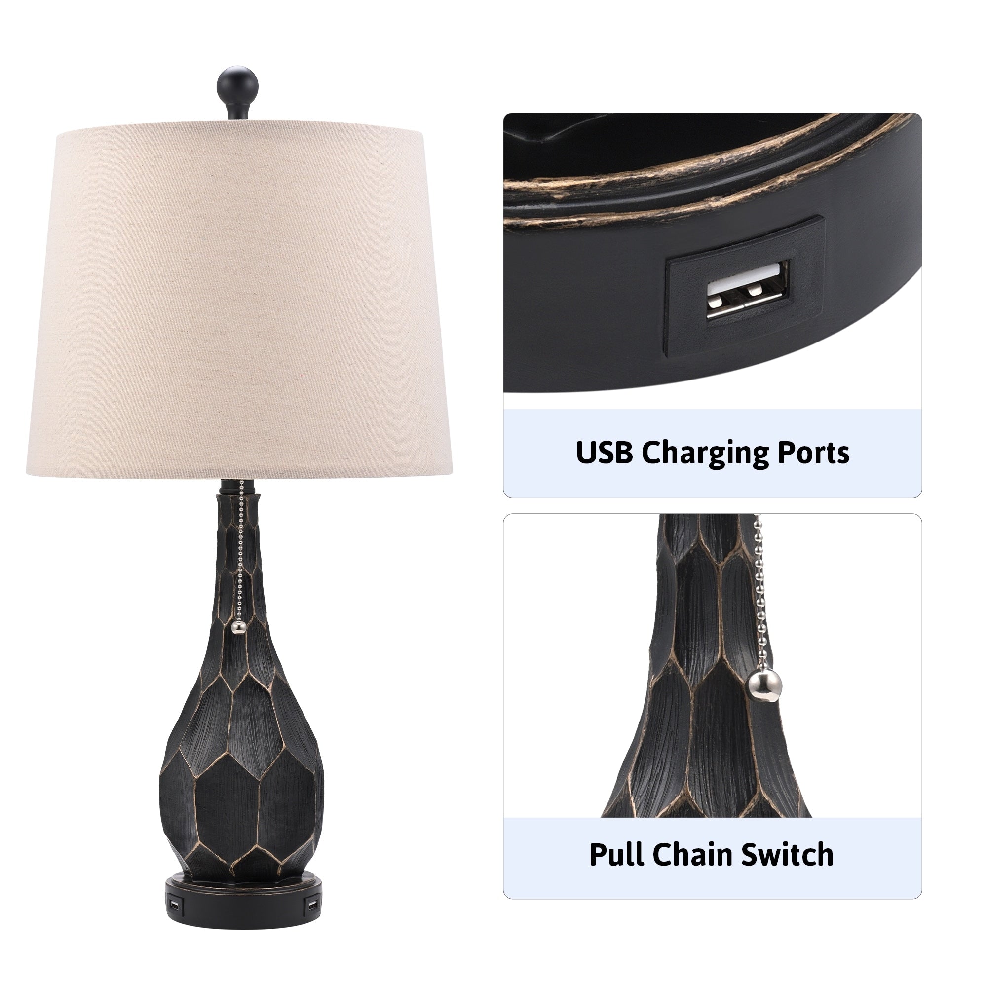 CO-Z Set of 2 Classic Table Lamps with USB Charging Ports