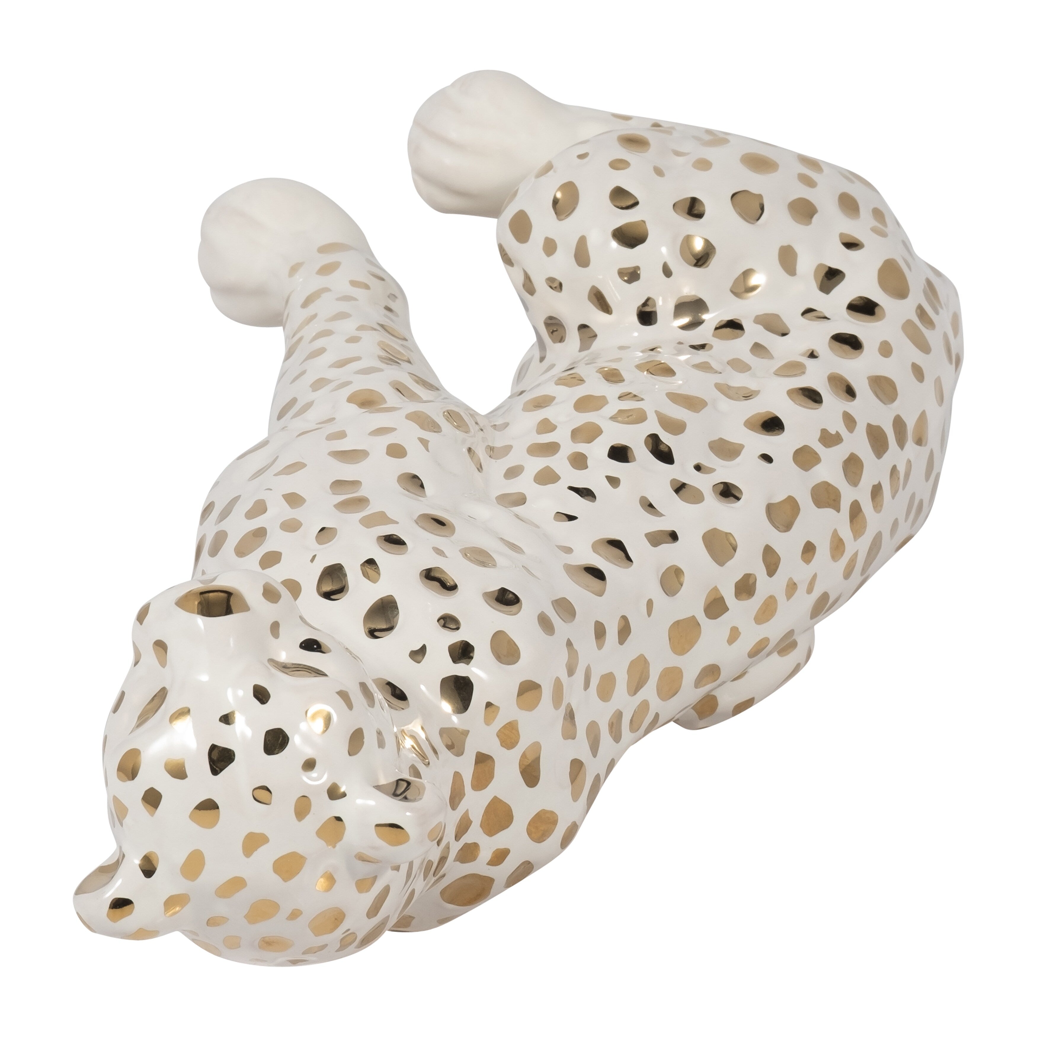 Sagebrook Home 11 Sitting Leopard Sculpture Contemporary Glam Ceramic White and Gold Decorative Animal Figurine - 7 x 4 x 11