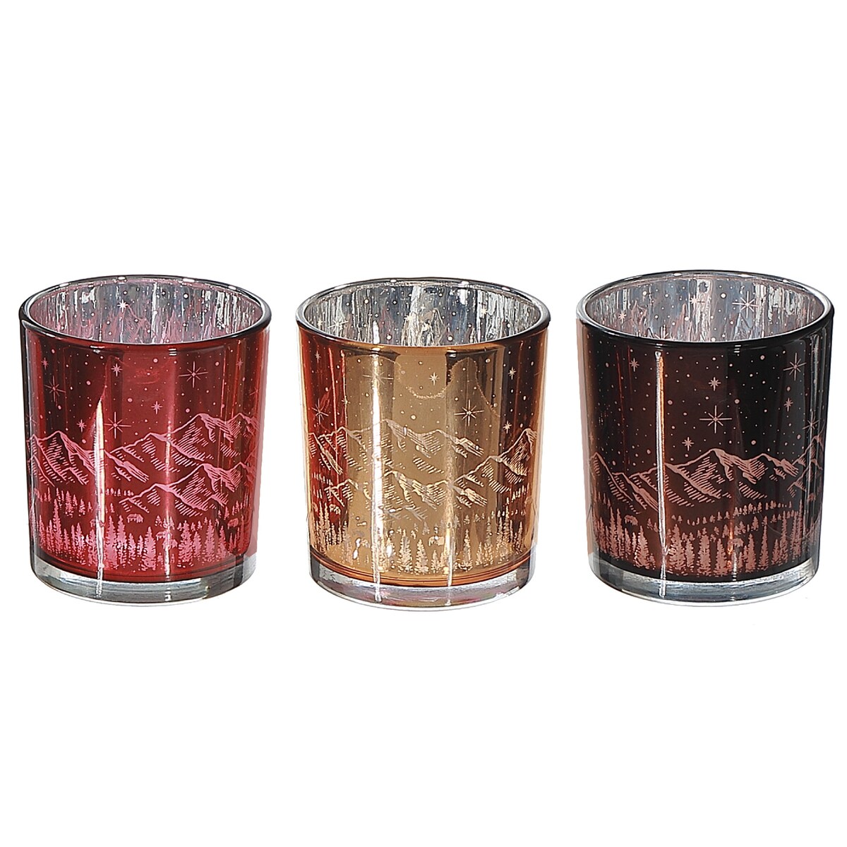 Glass Tealight Holders Midnight Forest - Set of 3 - Multi