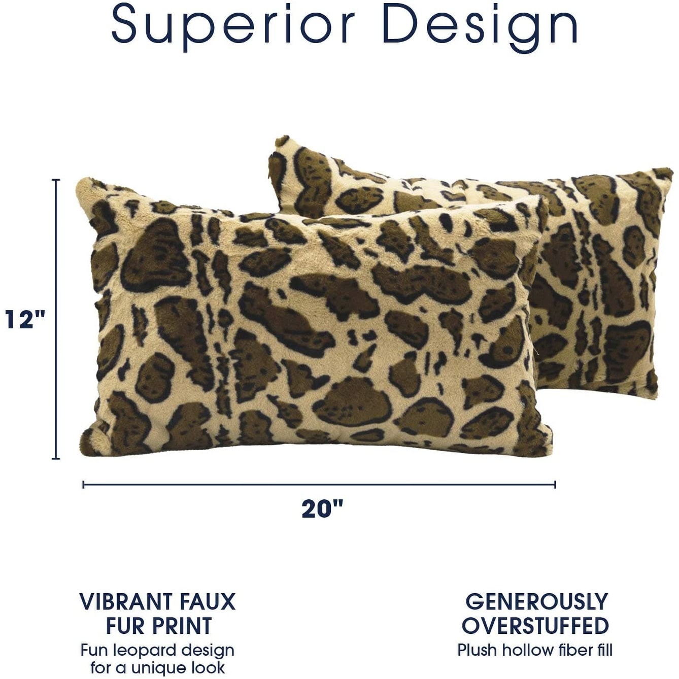 Cheer Collection Set of 2 Faux Fur Leopard Print Lumbar Couch Throw Pillows