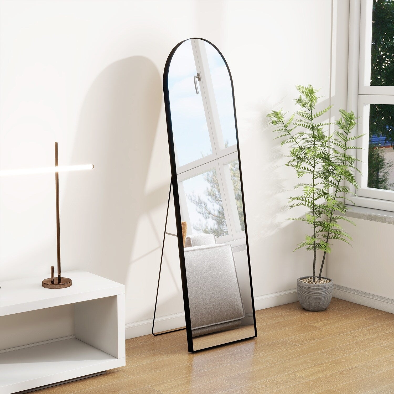 Full Length Arched Mirror with Shatter-Proof Glass & with Stand Aluminum Alloy Frame for Bedroom Cloakroom, Floor Standing