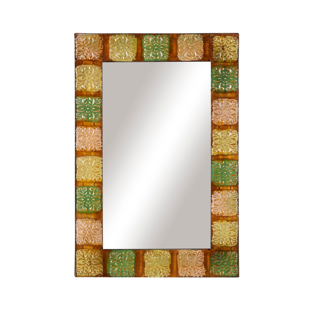 Metal Floral Room Wall Mirror with Embossed Metal - Multi Colored - Roche River Decor